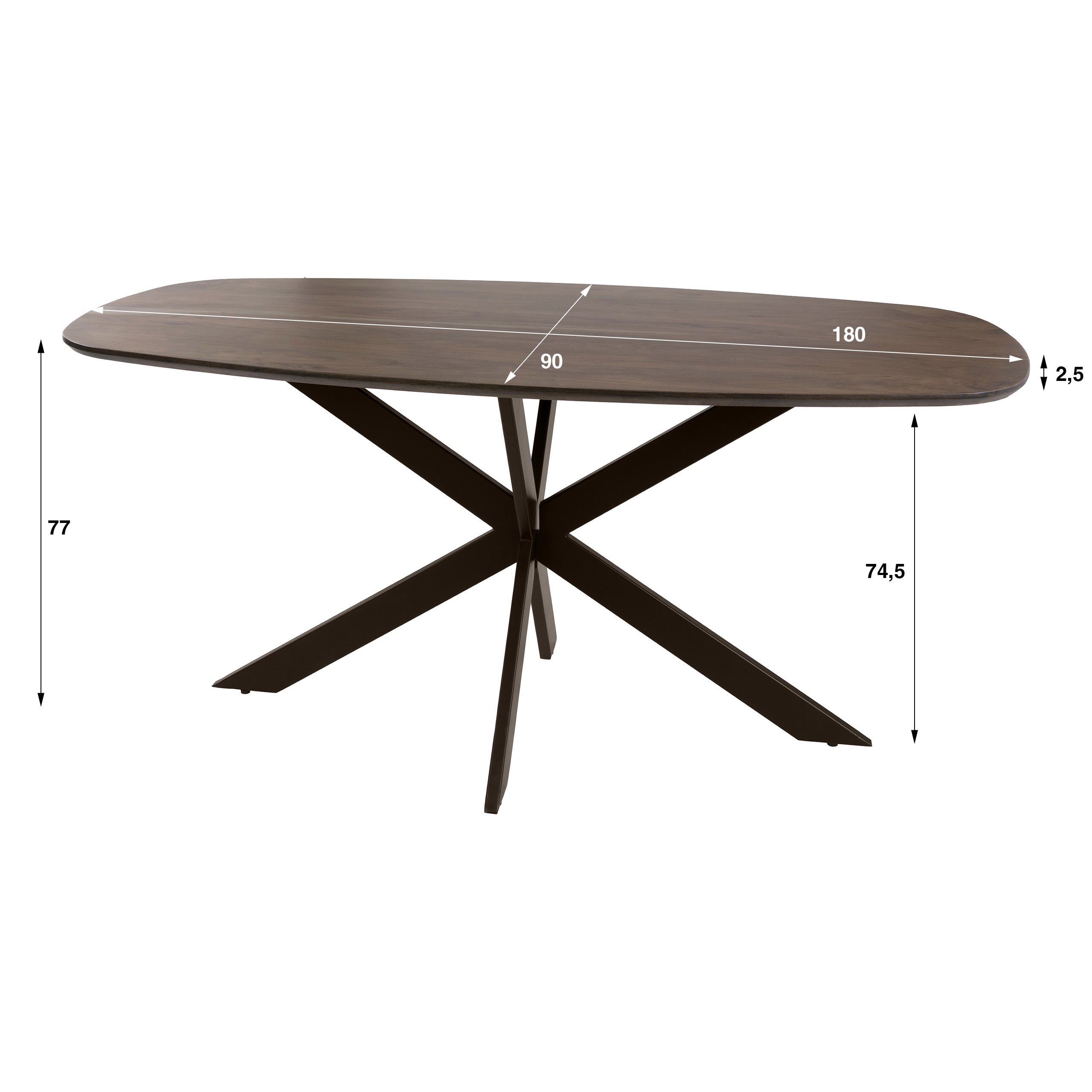 Eettafel Arlune - Deens Ovaal - Acaciahout - 180 cm