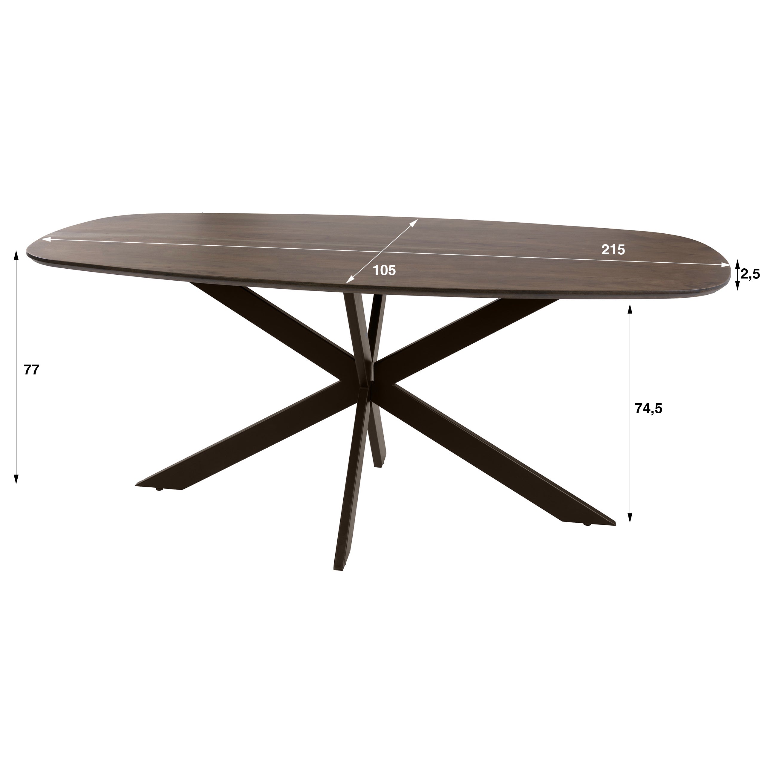 Eettafel Arlune - Deens Ovaal - Acaciahout - 215 cm
