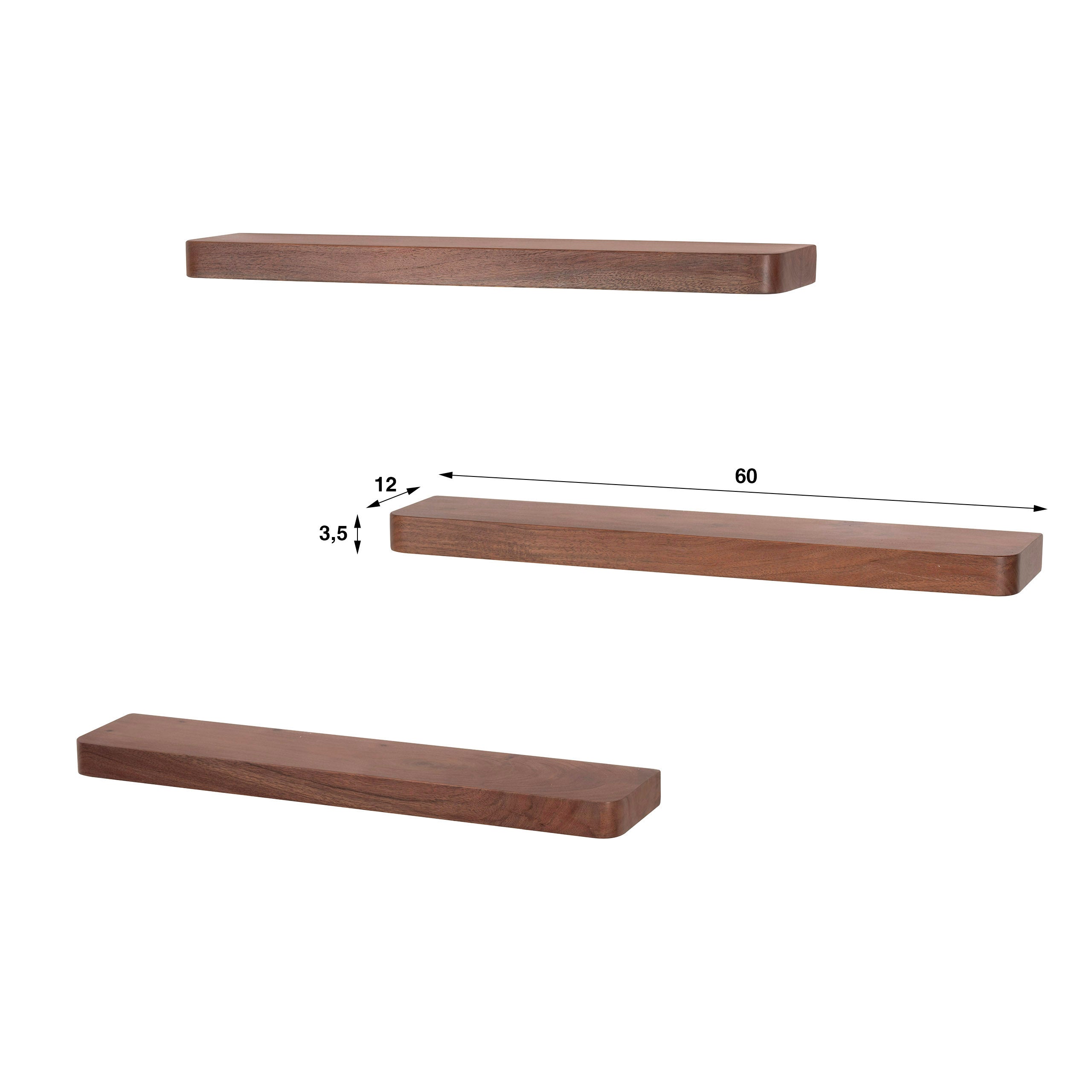 Wandplank Lume - Donkerbruin - Acaciahout - Set van 3