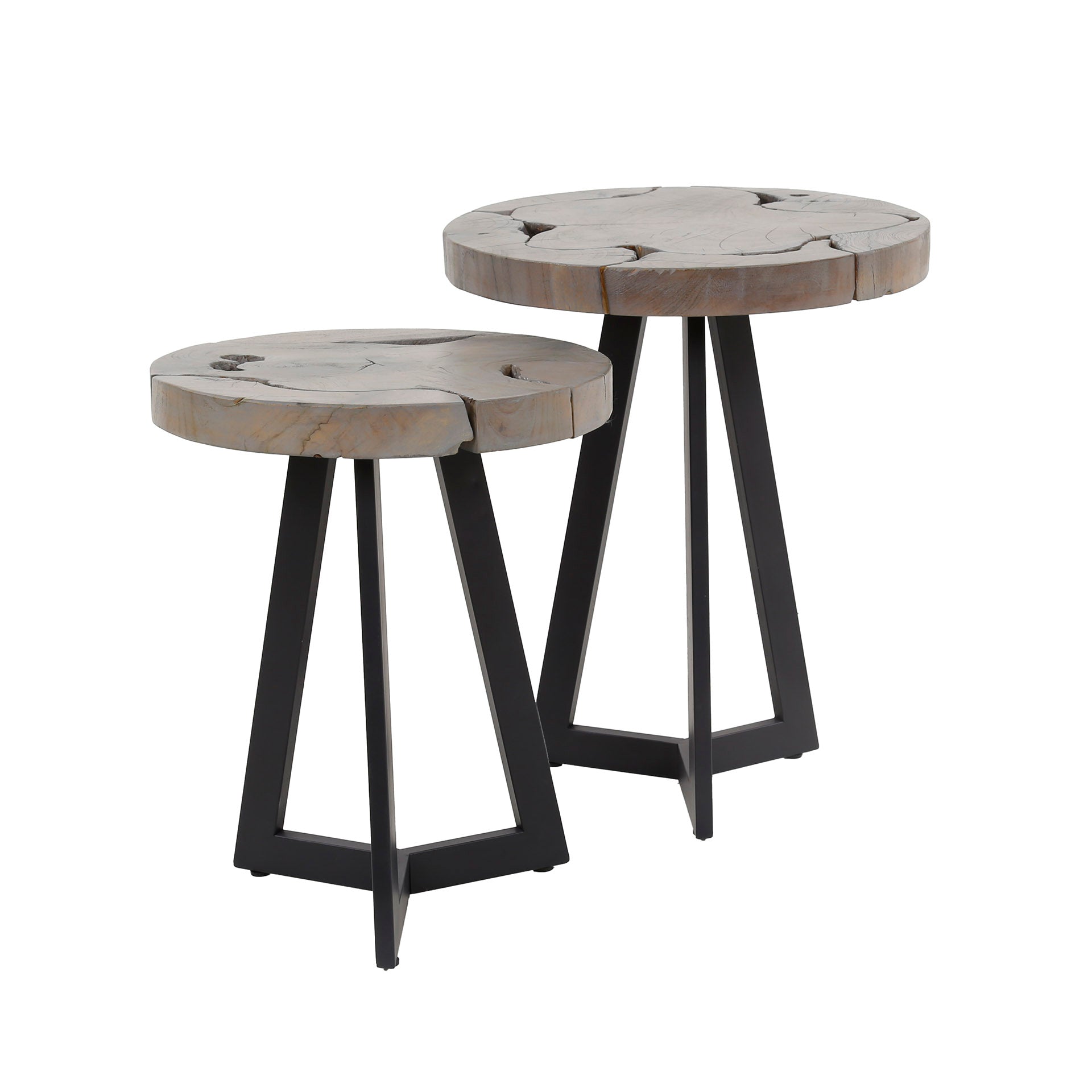 Bijzettafel Josh - Grijs - Teakhout - Set van 2