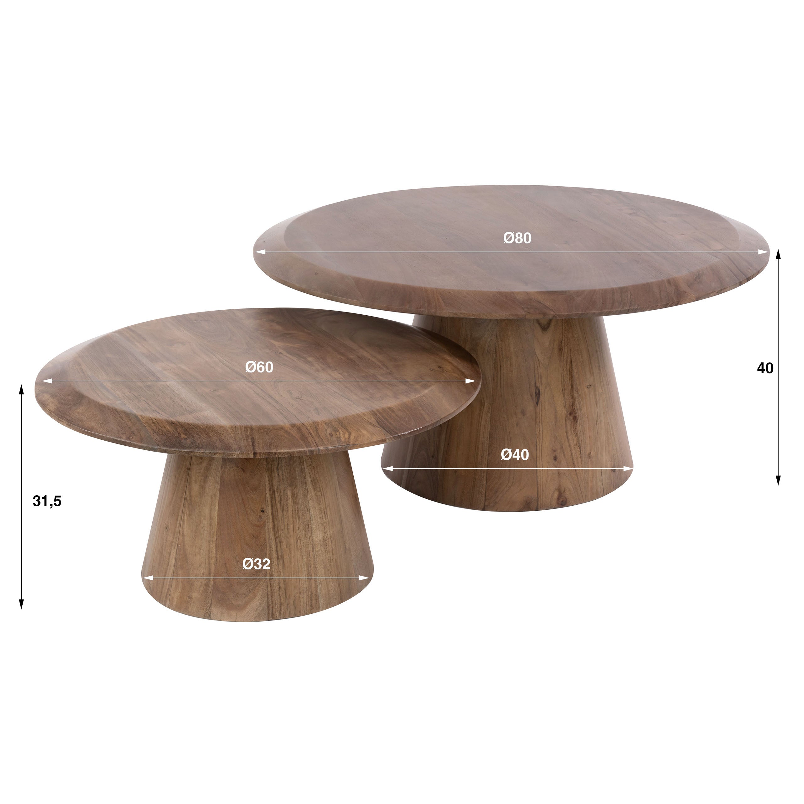 Salontafel Juna - Rond - Acaciahout - Set van 2