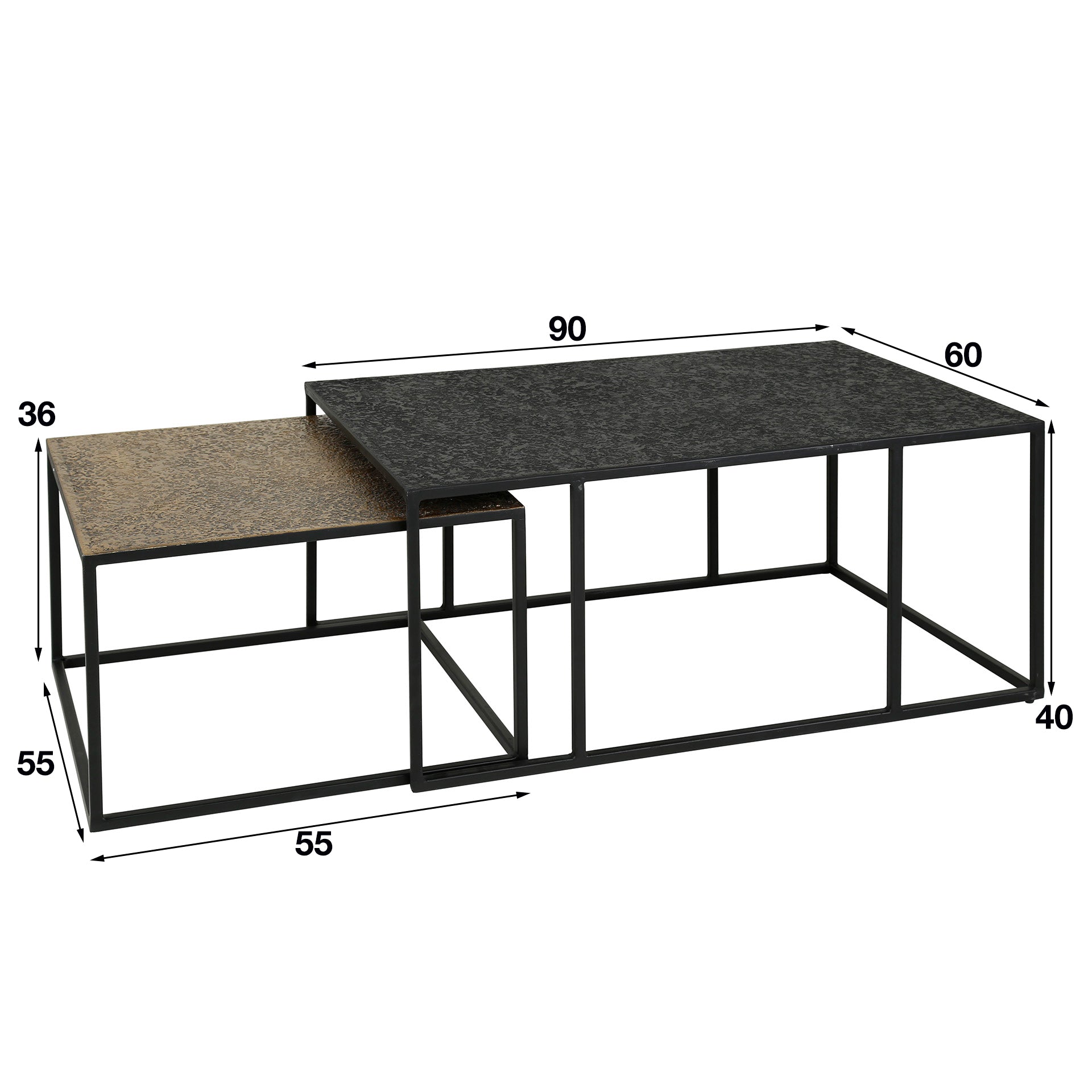 Salontafel Titan - Brons/Zwart - Metaal - Set van 2