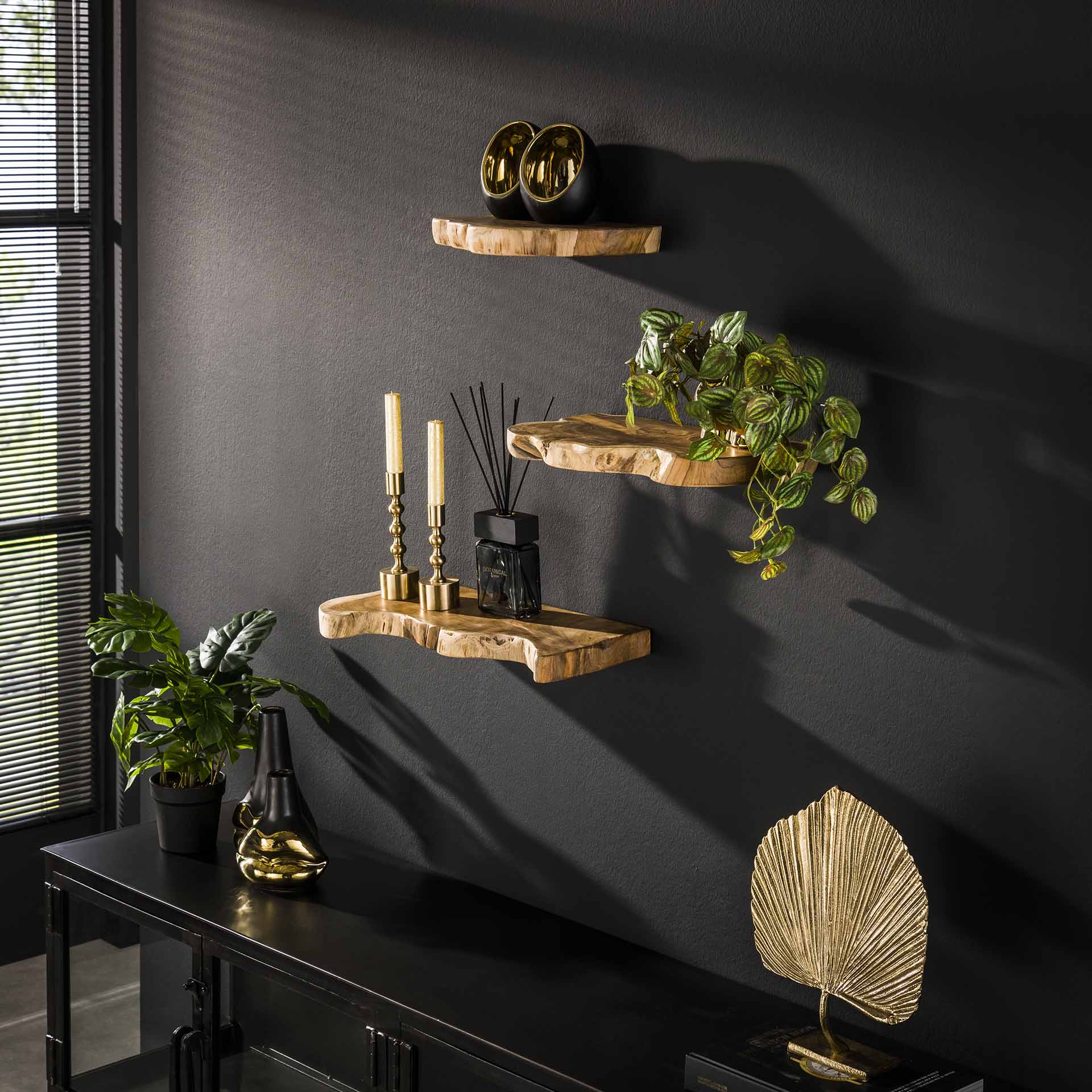 Wandplank Sublime - Bruin - Teakhout - Set van 3