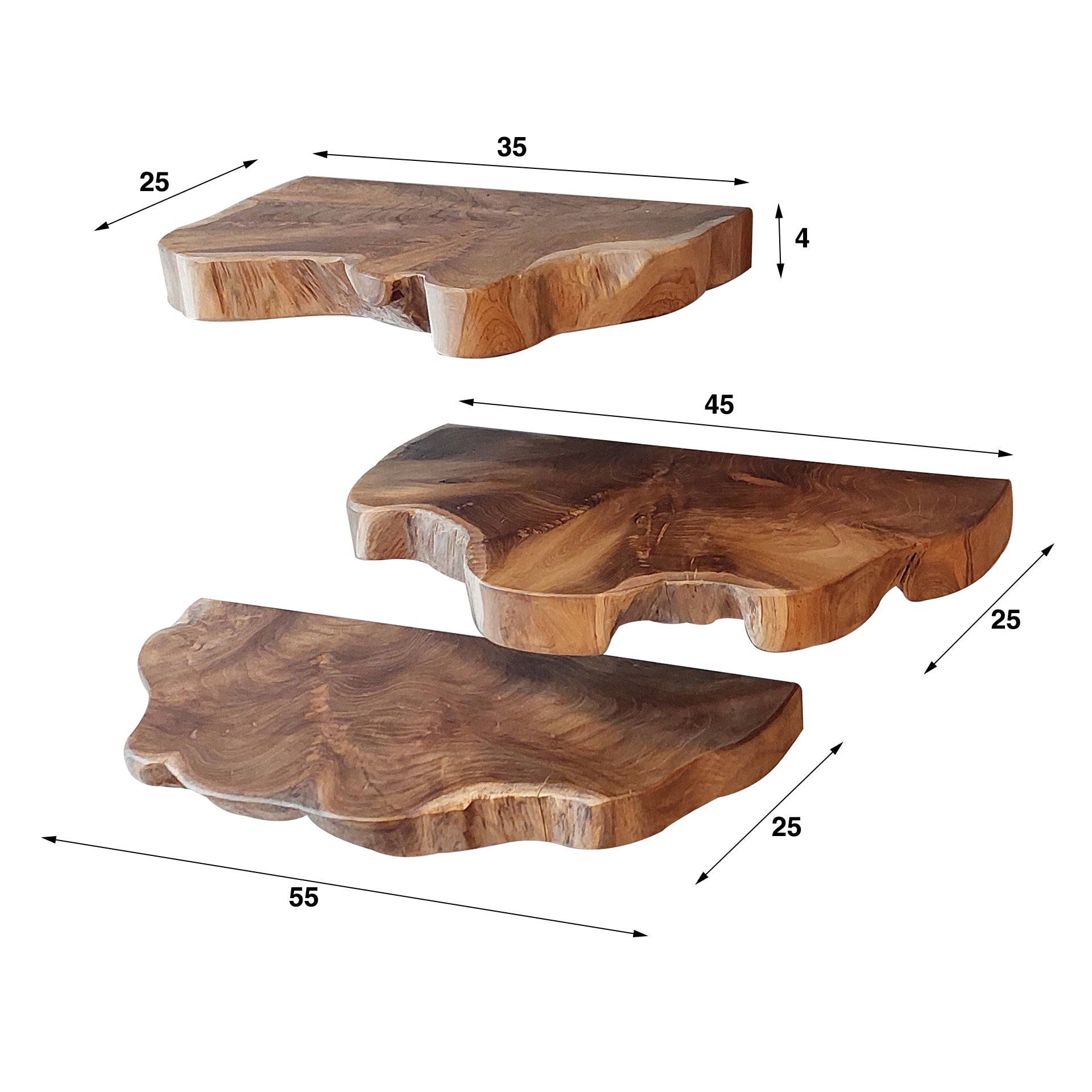 Wandplank Sublime - Bruin - Teakhout - Set van 3