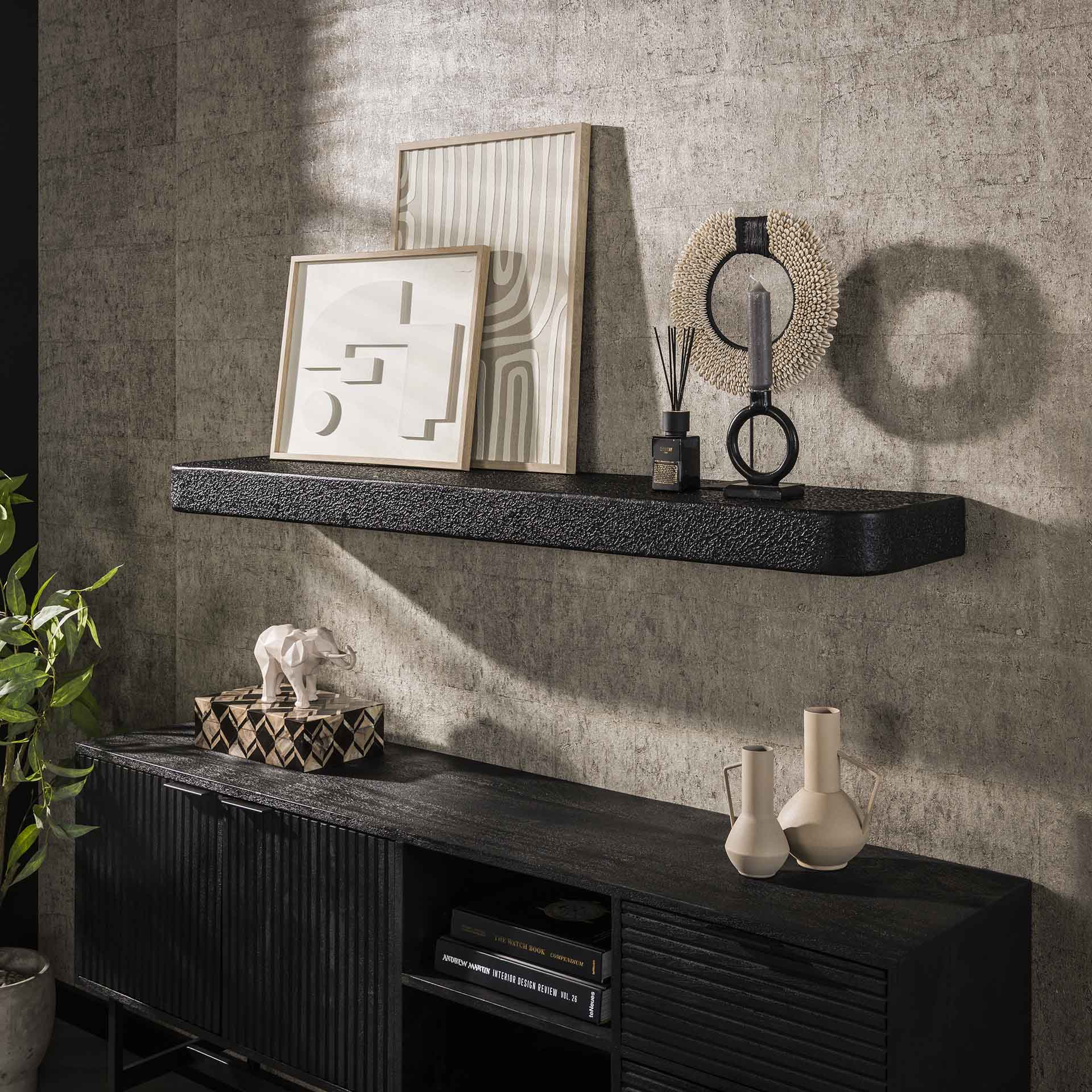 Wandplank Liv - Zwart - Liquid Metal - 150 cm