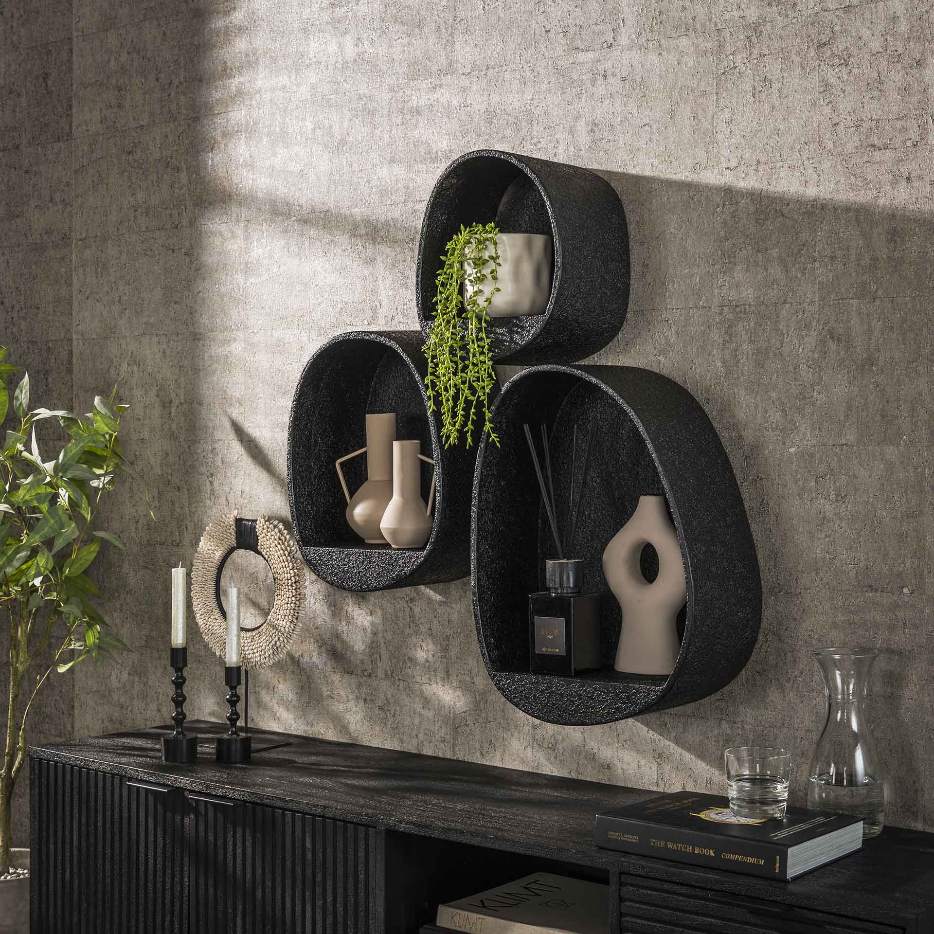 Wandschap Liv - Zwart - Liquid Metal - Set van 3