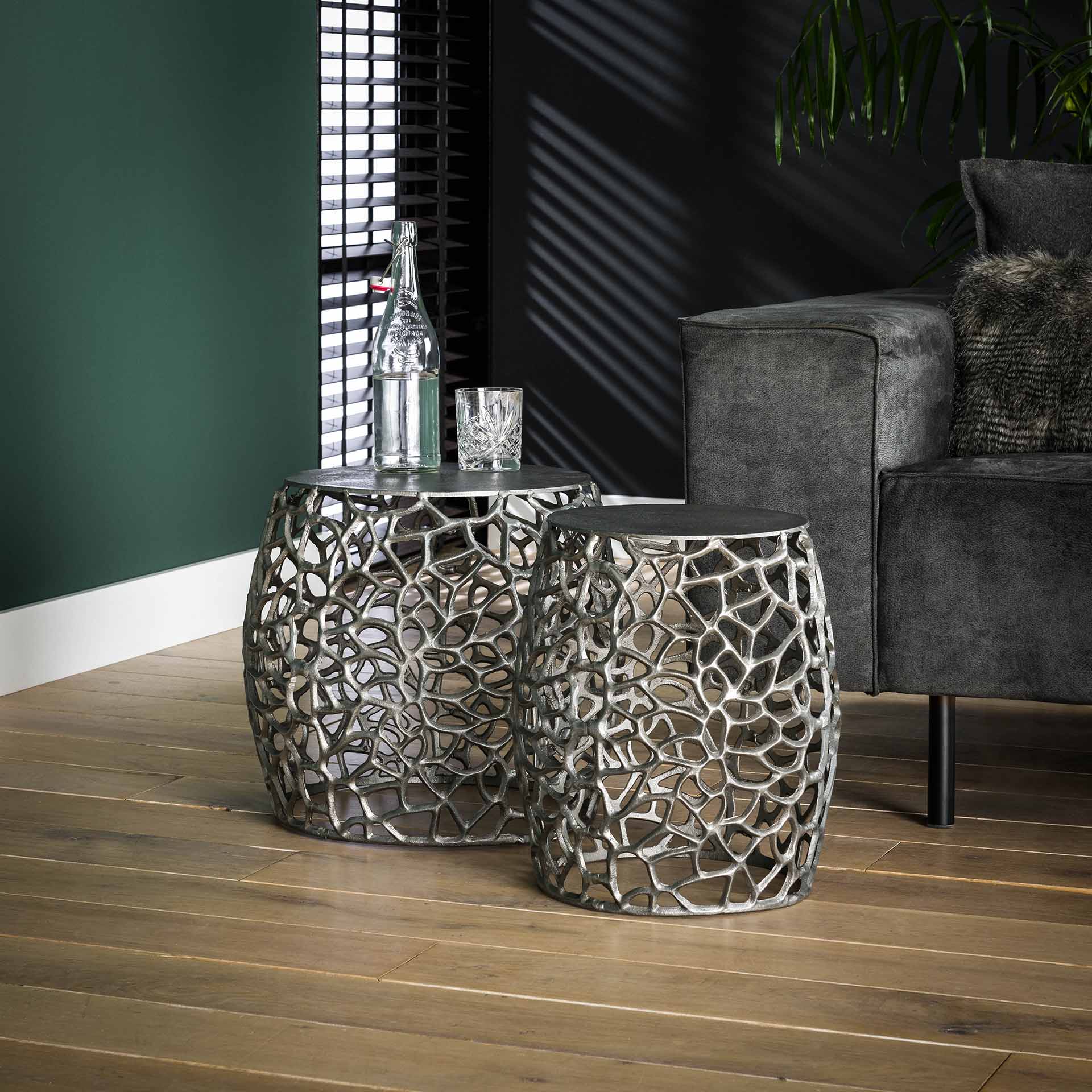 Bijzettafel Snazzy - Rond - Nikkel - Aluminium - Set van 2