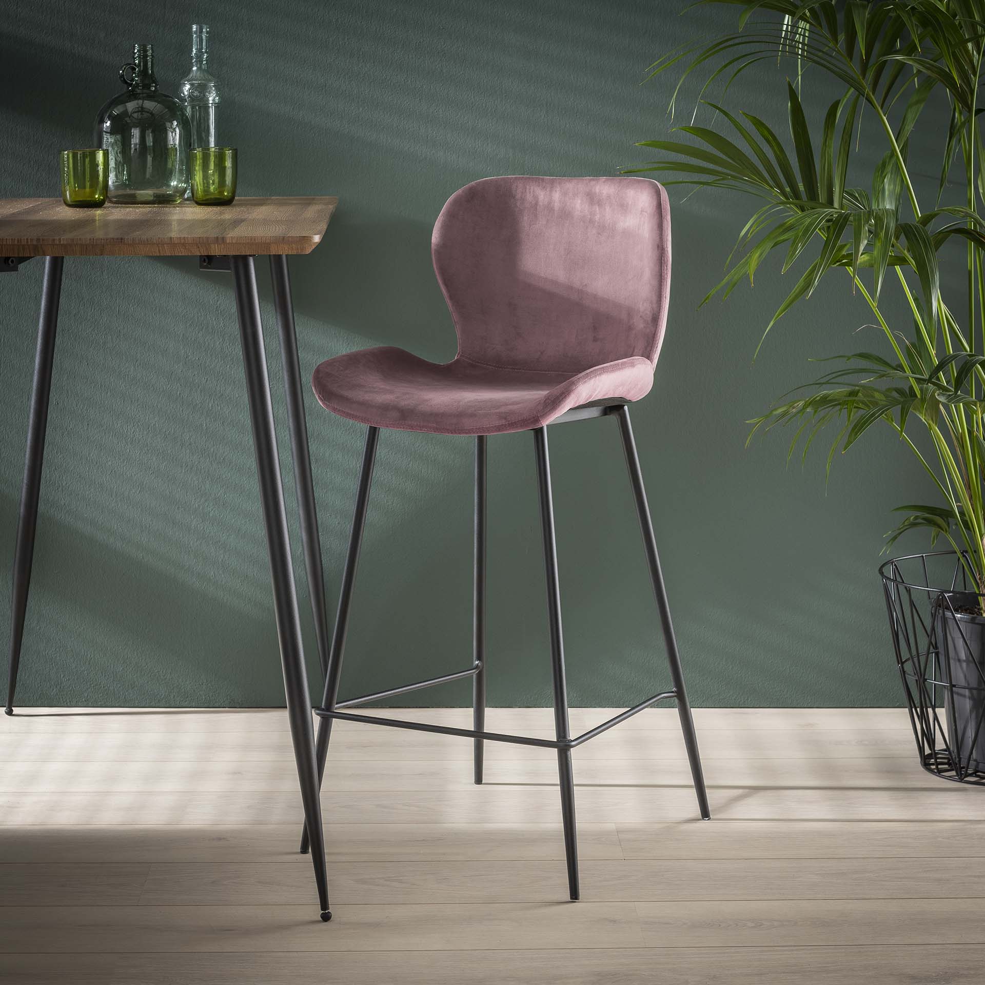 Barstoel Sapphire - Roze - Velvet