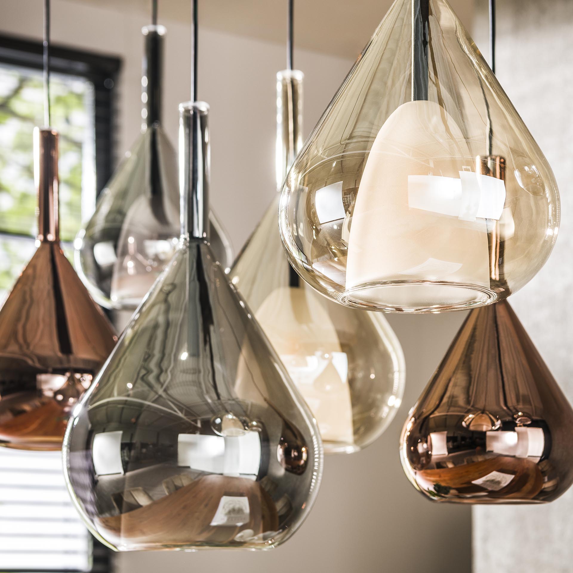 Hanglamp Raindrop - 7-lichts - Amber Mix - Glas
