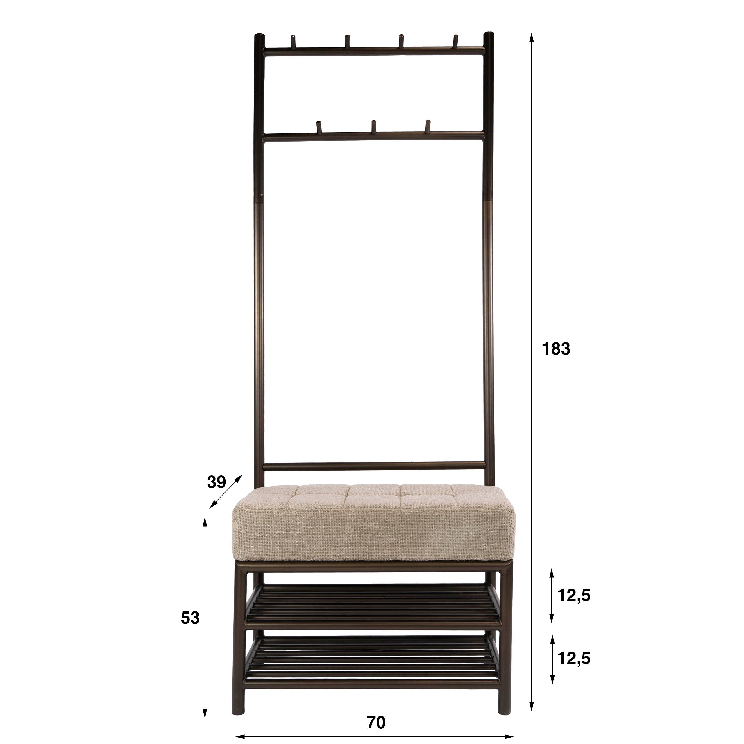 Garderobebank Lumi - Brons - Gepoedercoat Staal - 70 cm