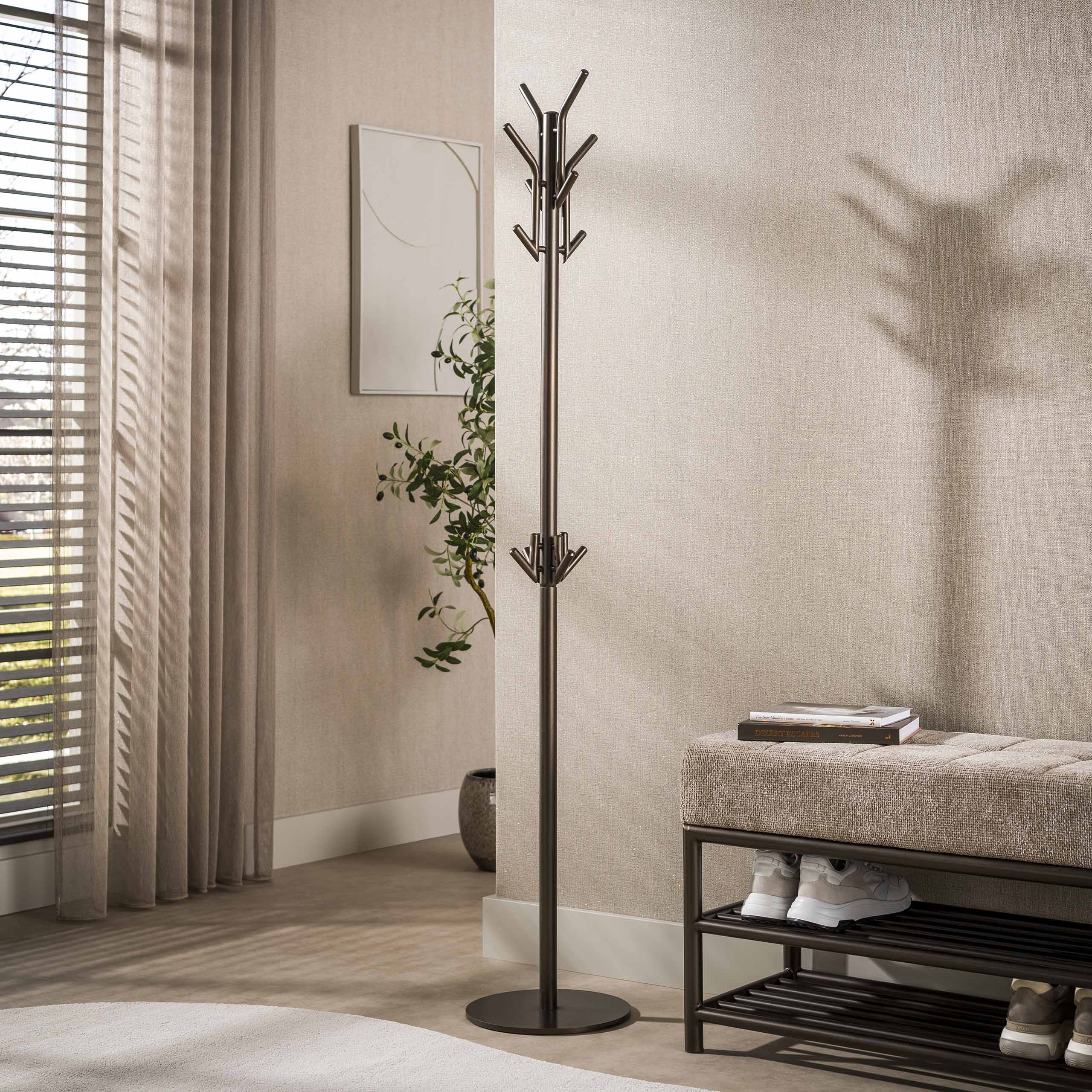 Staande Kapstok Lumi - Brons - Gepoedercoat Staal - 12 haken