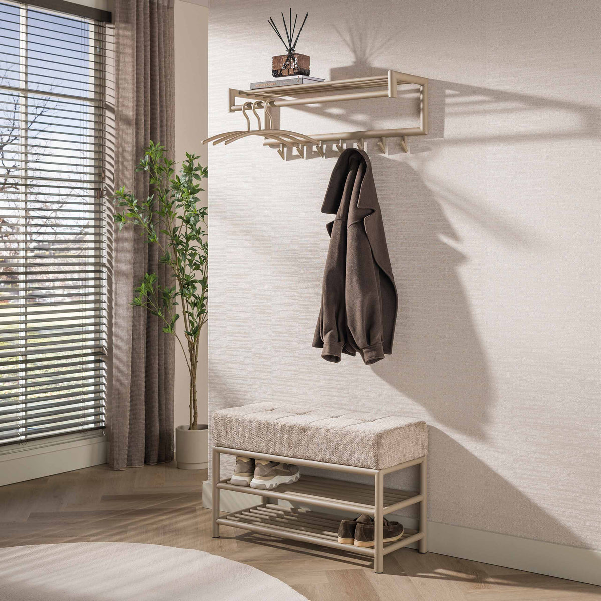 Schoenenbank Lumi - Beige - Gepoedercoat Staal - 85 cm