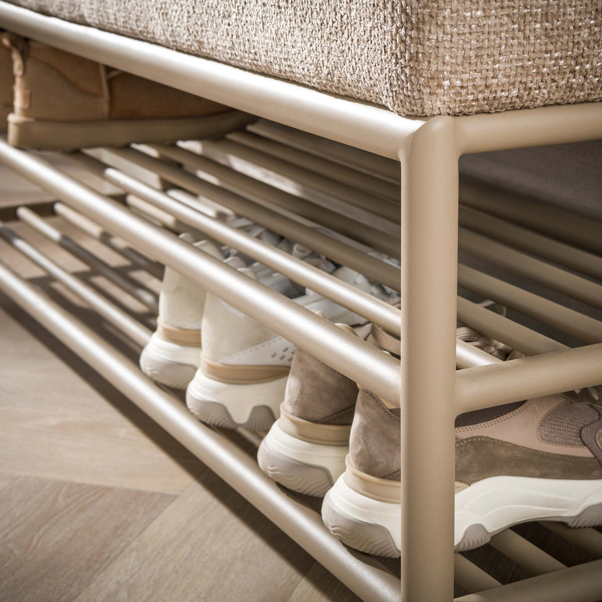 Schoenenbank Lumi - Beige - Gepoedercoat Staal - 125 cm