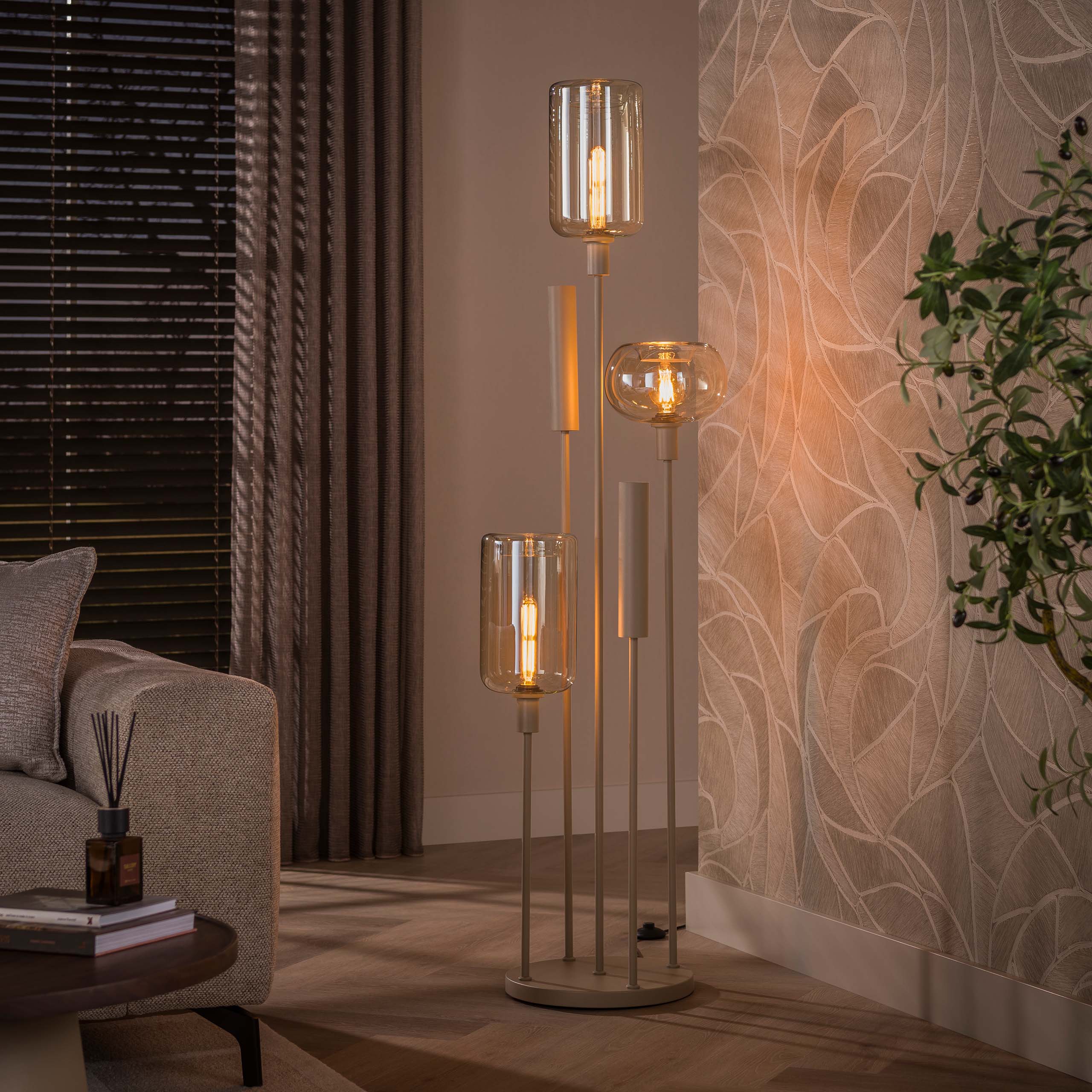 Vloerlamp Avelore - 5-lichts - Beige - Amberglas - Met Spots