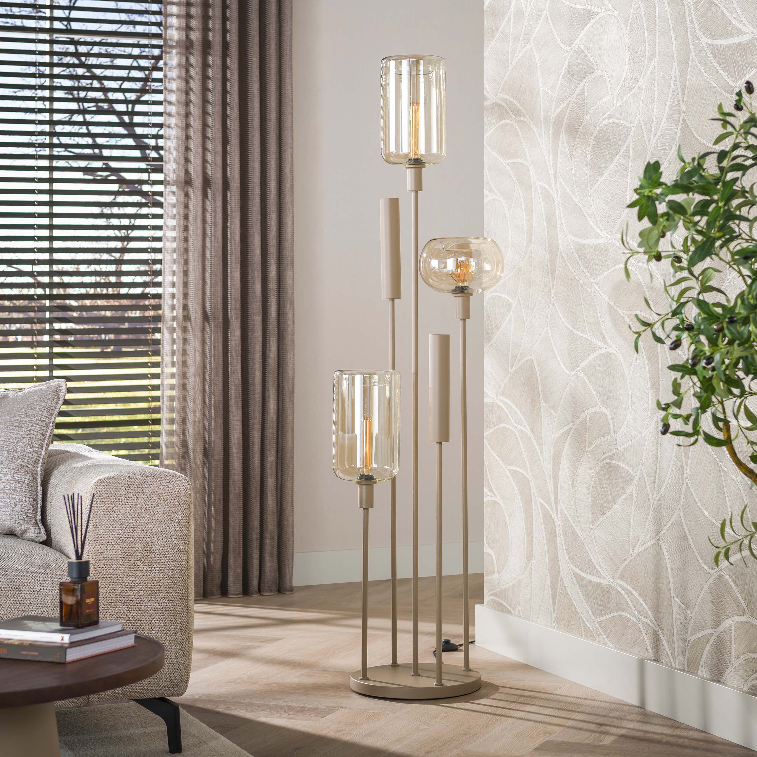 Vloerlamp Avelore - 5-lichts - Beige - Amberglas - Met Spots