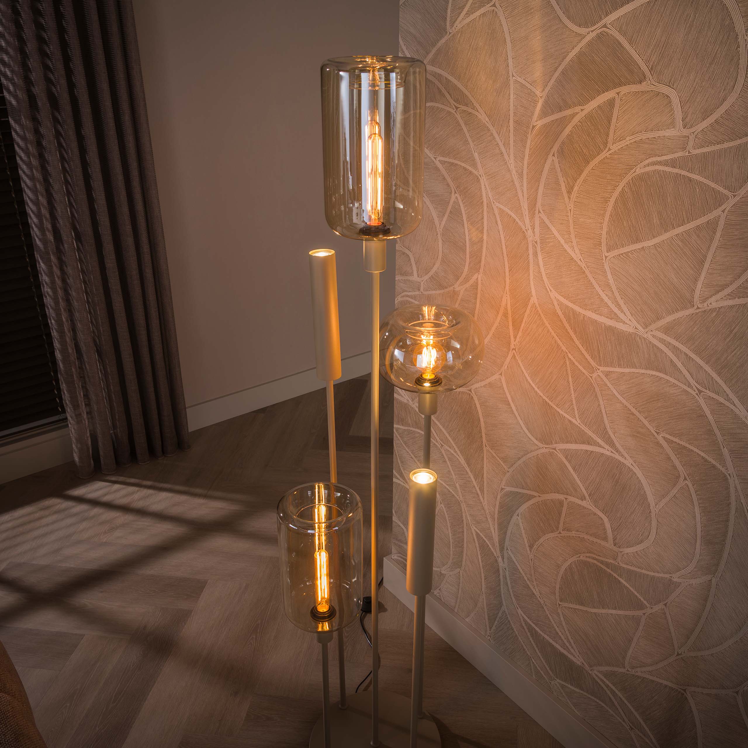 Vloerlamp Avelore - 5-lichts - Beige - Amberglas - Met Spots