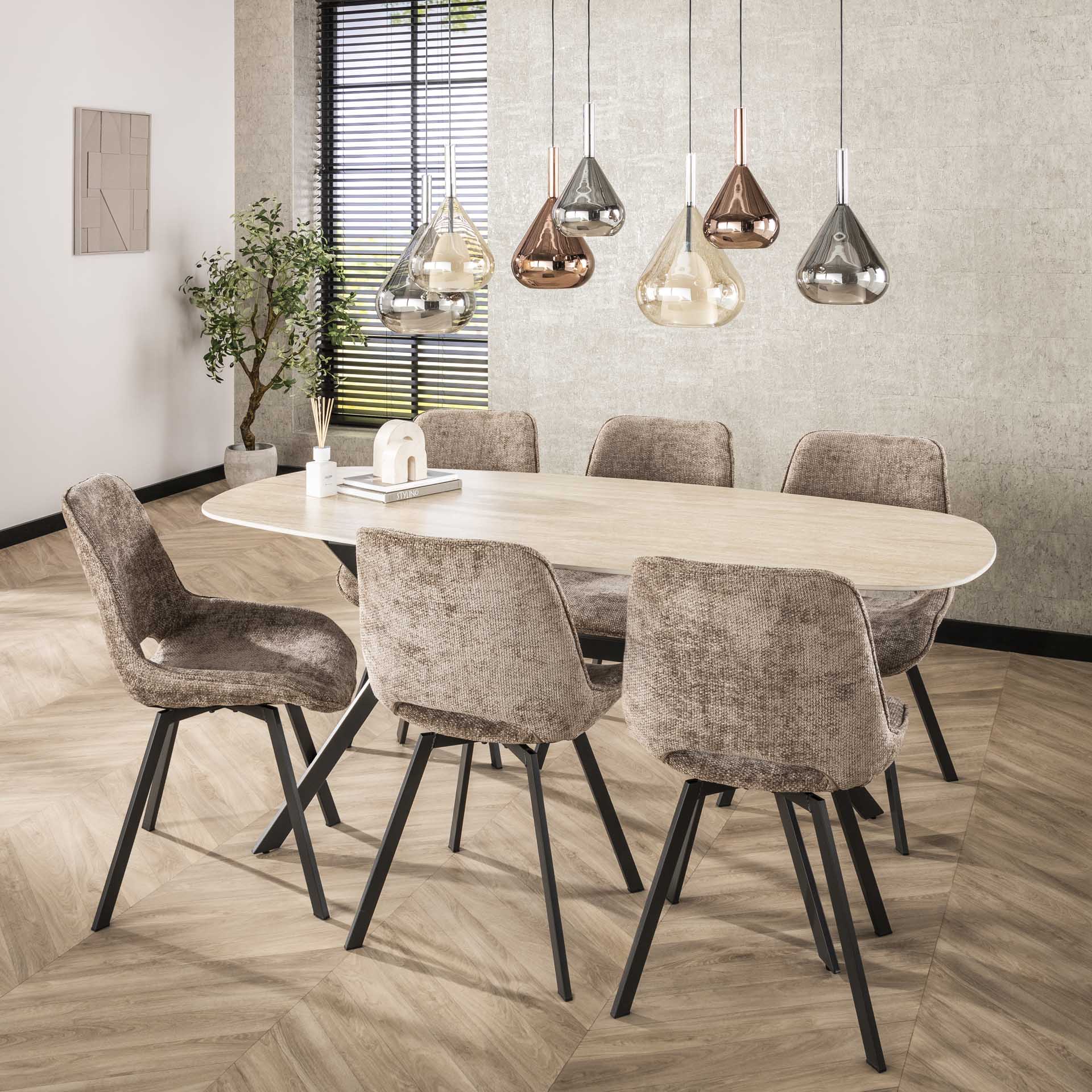 Eetkamerstoel Sova - Champagne - Renegade Stof - Draaibaar