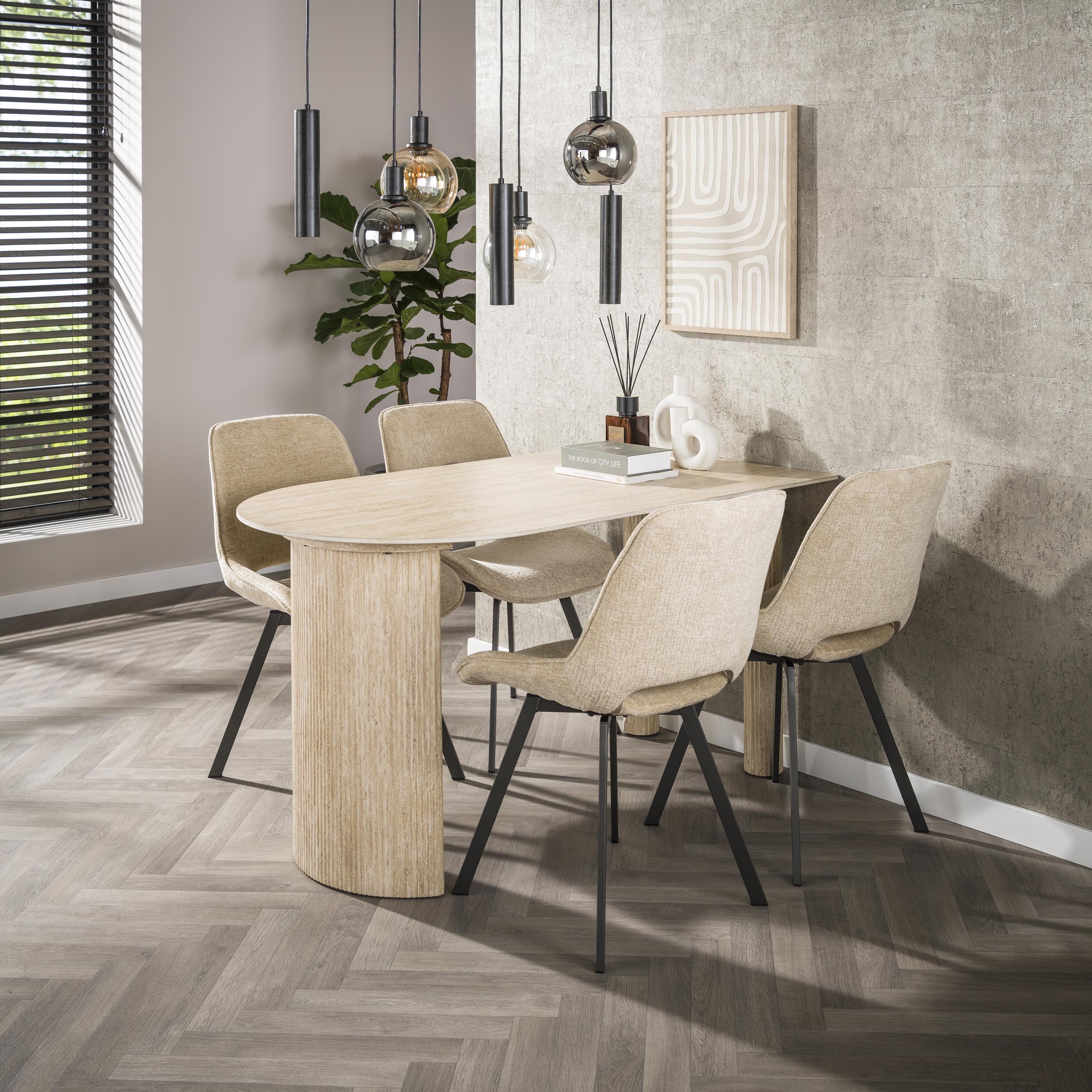 Eettafel Arvella - Ivoor - Keramisch Travertin - 140 cm - Ovaal