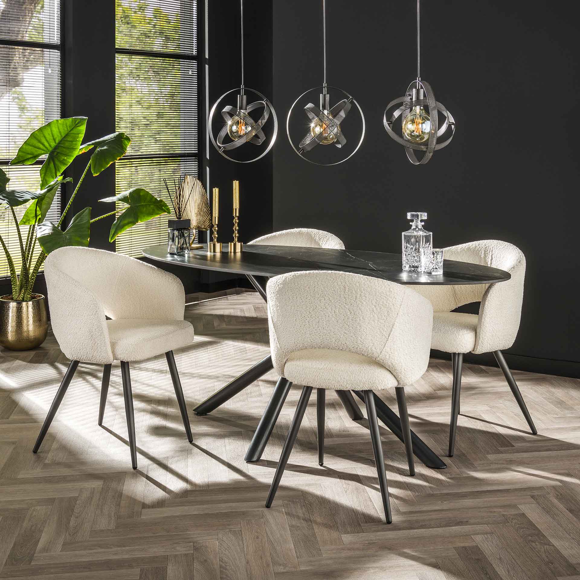 Eetkamerstoel Sydney - Wit - Bouclé - Teddystof