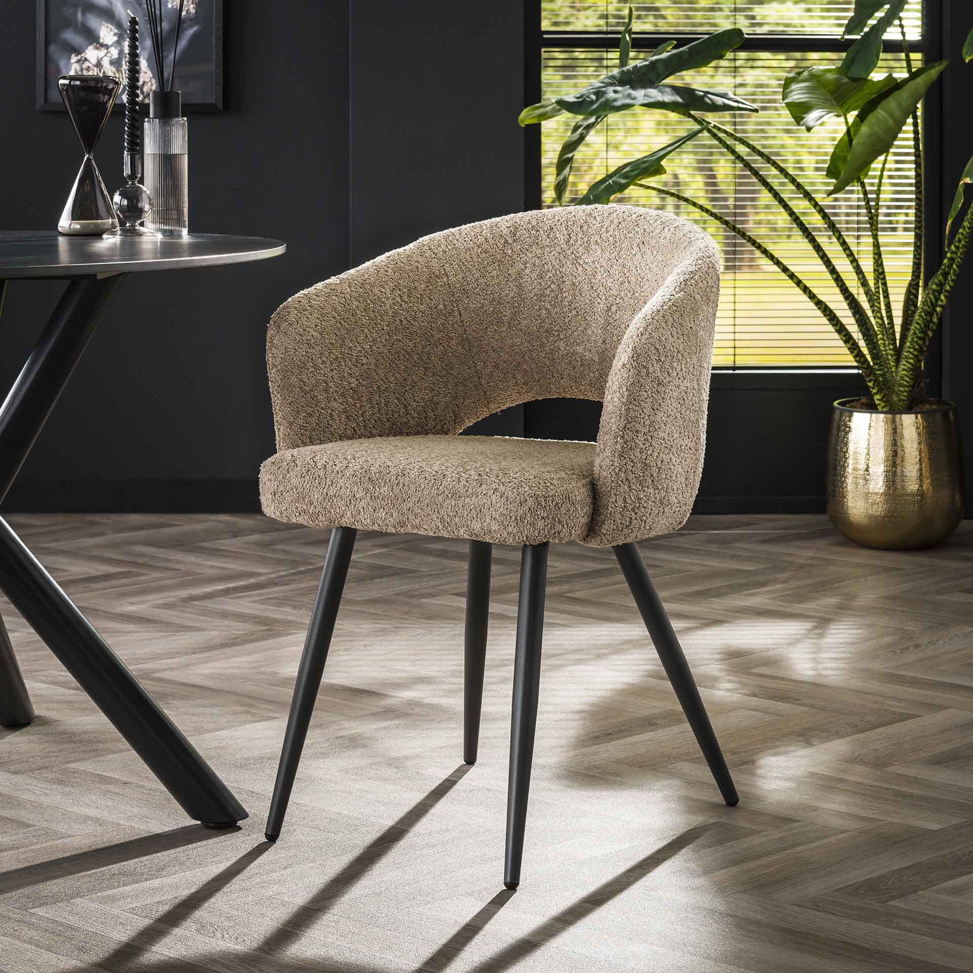 Eetkamerstoel Sydney - Beige - Bouclé - Teddystof