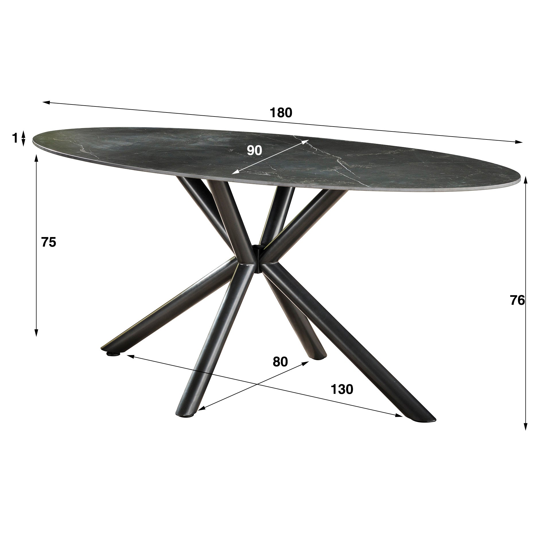 Eettafel Nolan - Ovaal - Keramiek - 180 cm