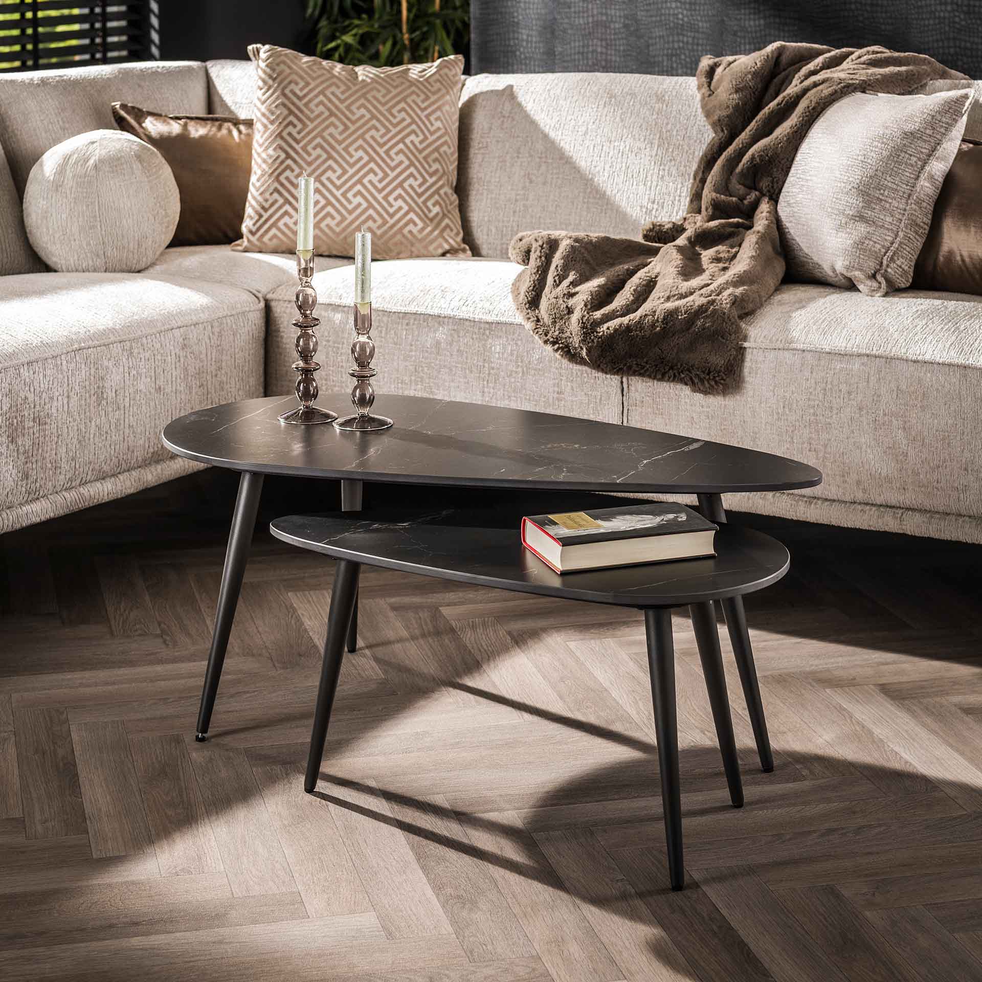 Salontafel Elegance - Zwart - Keramiek - Set van 2