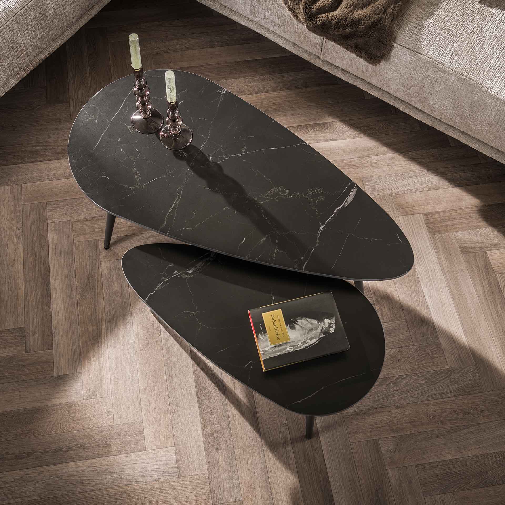 Salontafel Elegance - Zwart - Keramiek - Set van 2