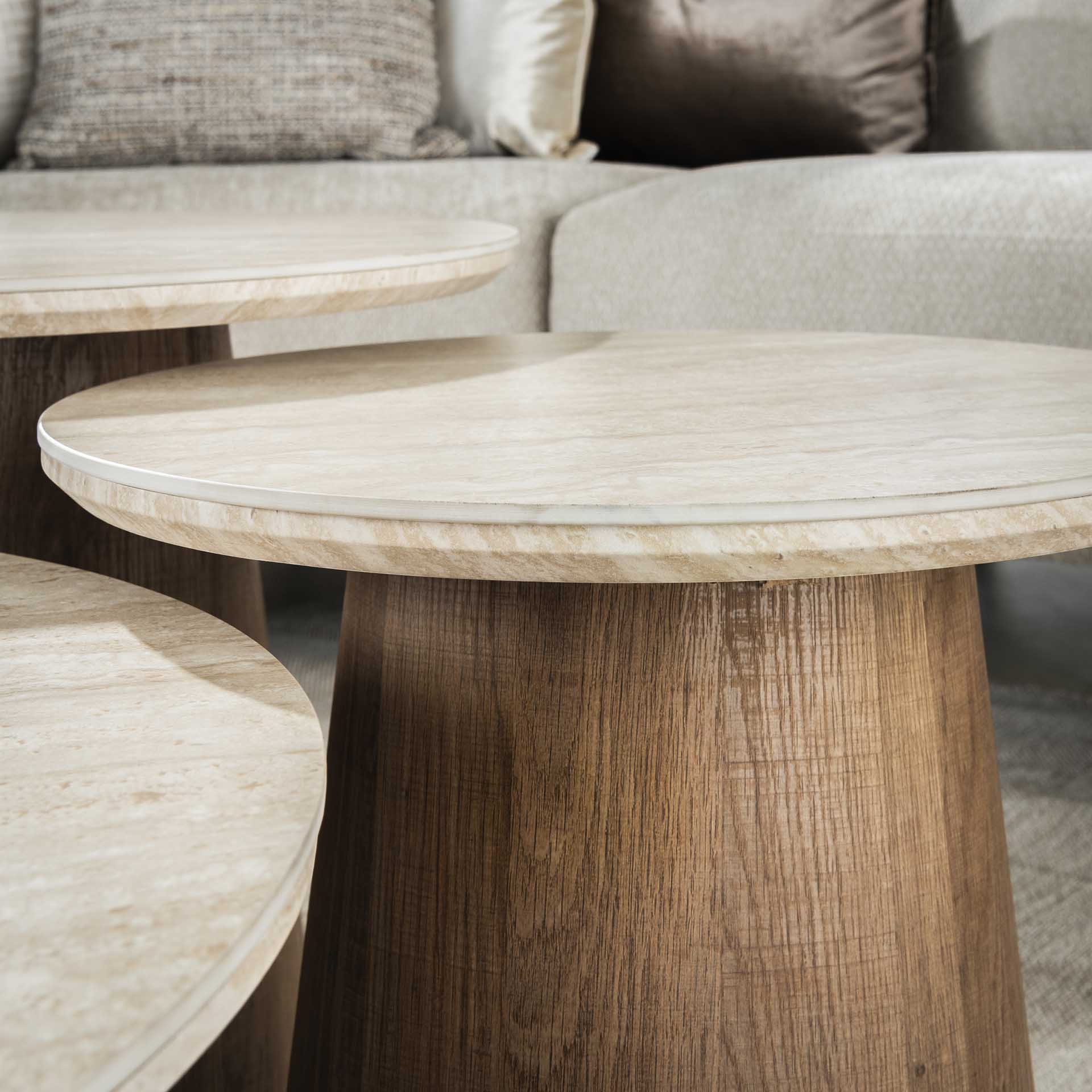 Salontafel Valero - Rond - Keramisch Travertin - Set van 3
