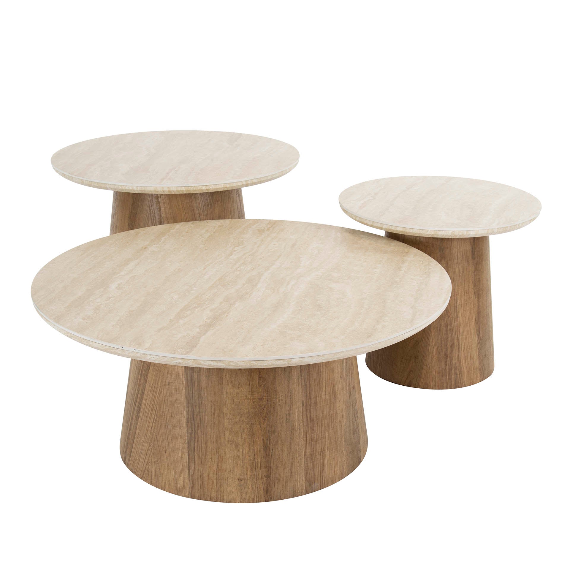 Salontafel Valero - Rond - Keramisch Travertin - Set van 3