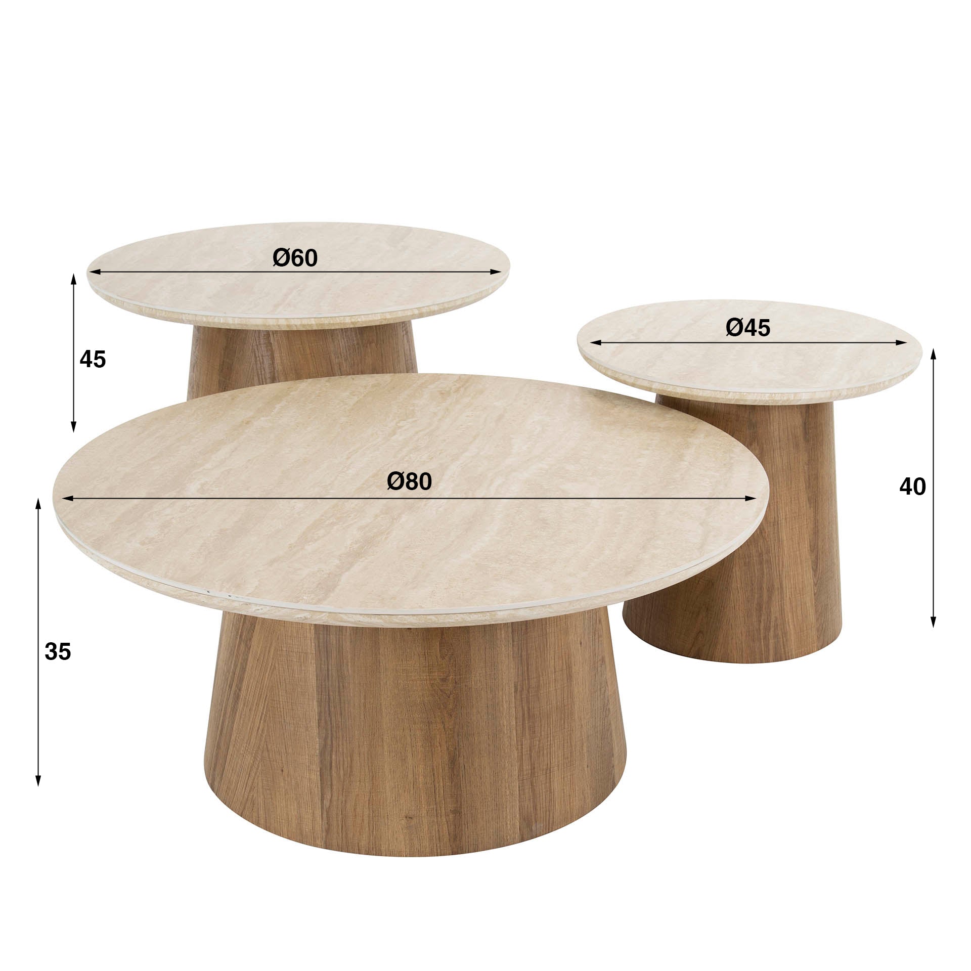 Salontafel Valero - Rond - Keramisch Travertin - Set van 3