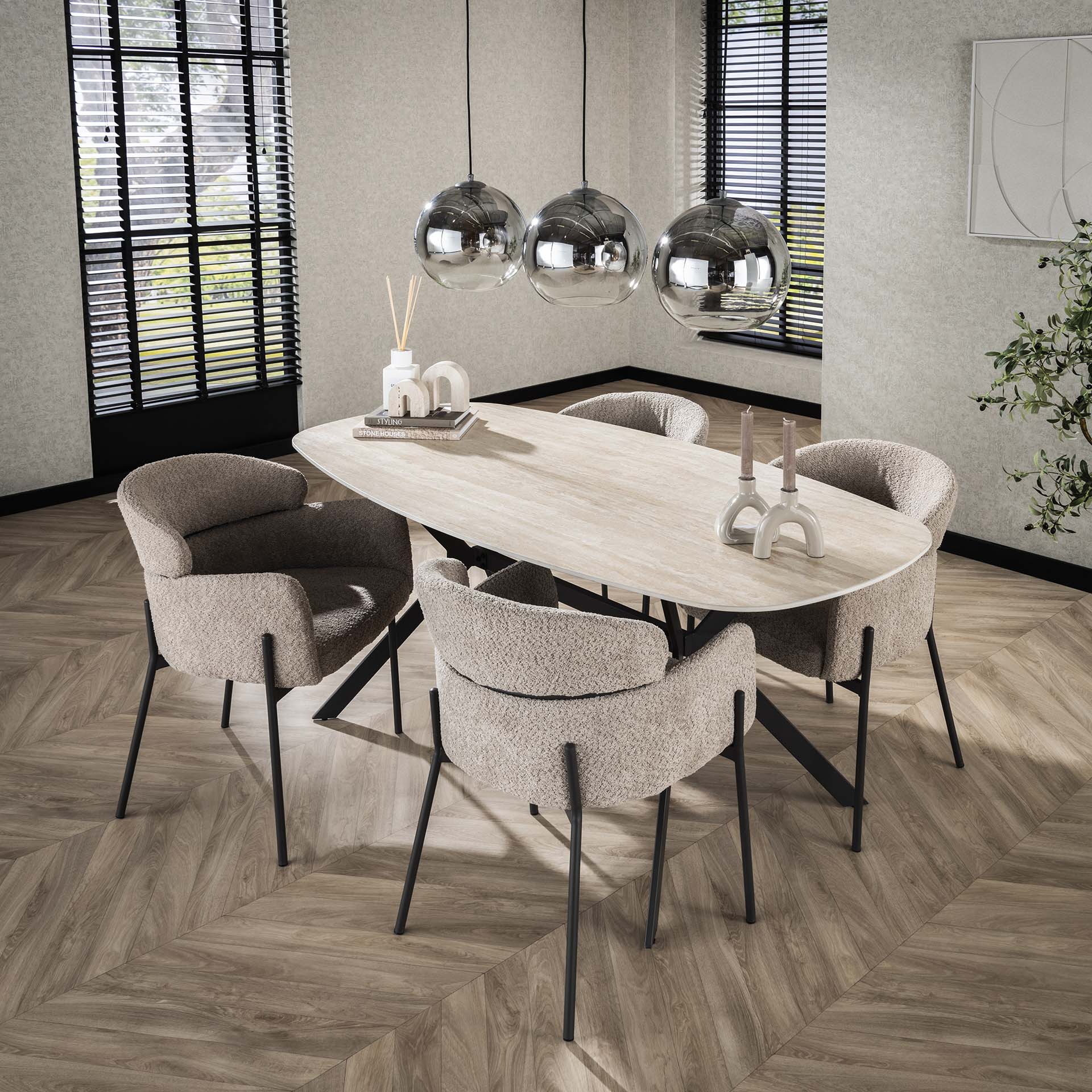 Eettafel Travi - Ivoor - Keramisch Travertin - 180 cm - Deens Ovaal