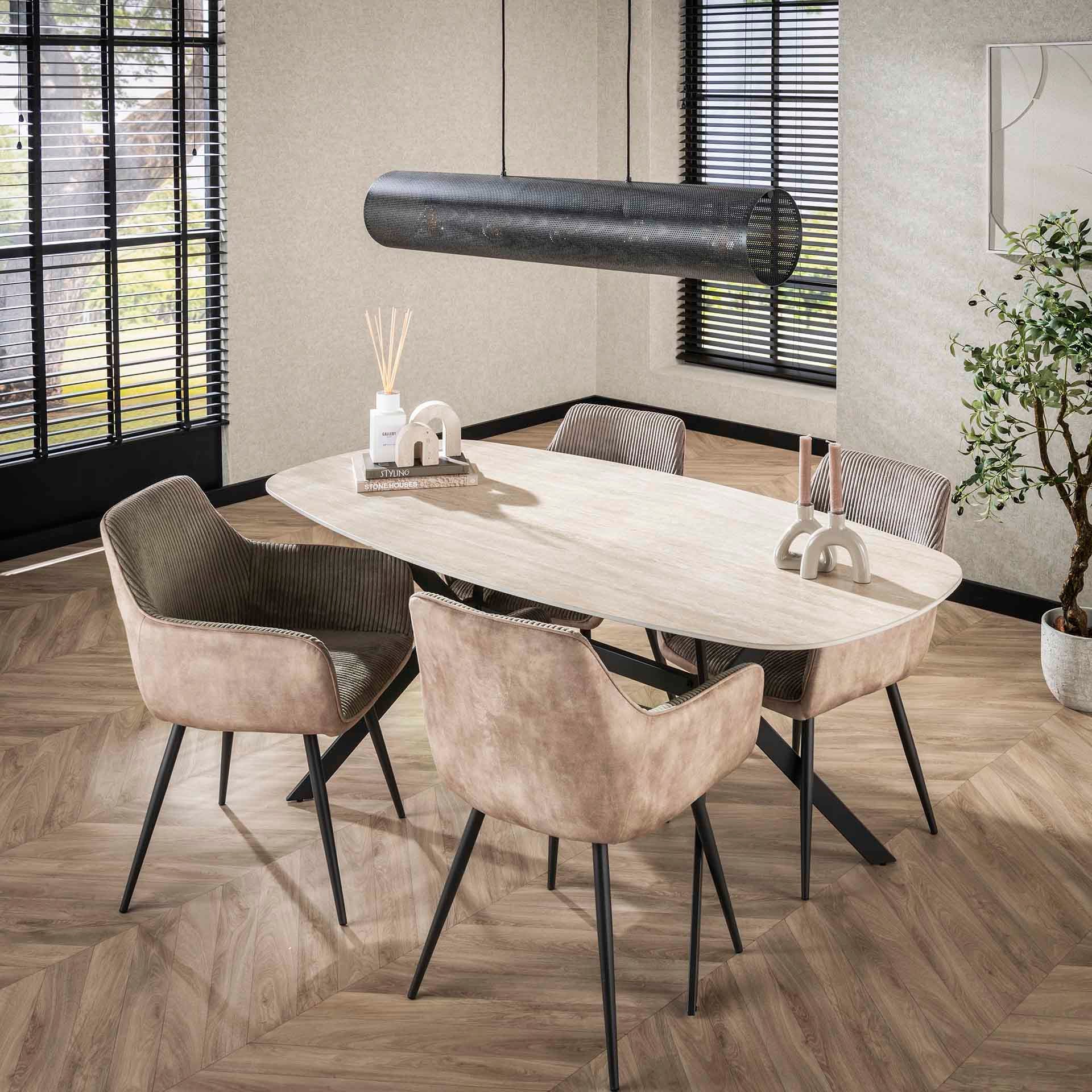 Eettafel Travi - Ivoor - Keramisch Travertin - 180 cm - Deens Ovaal