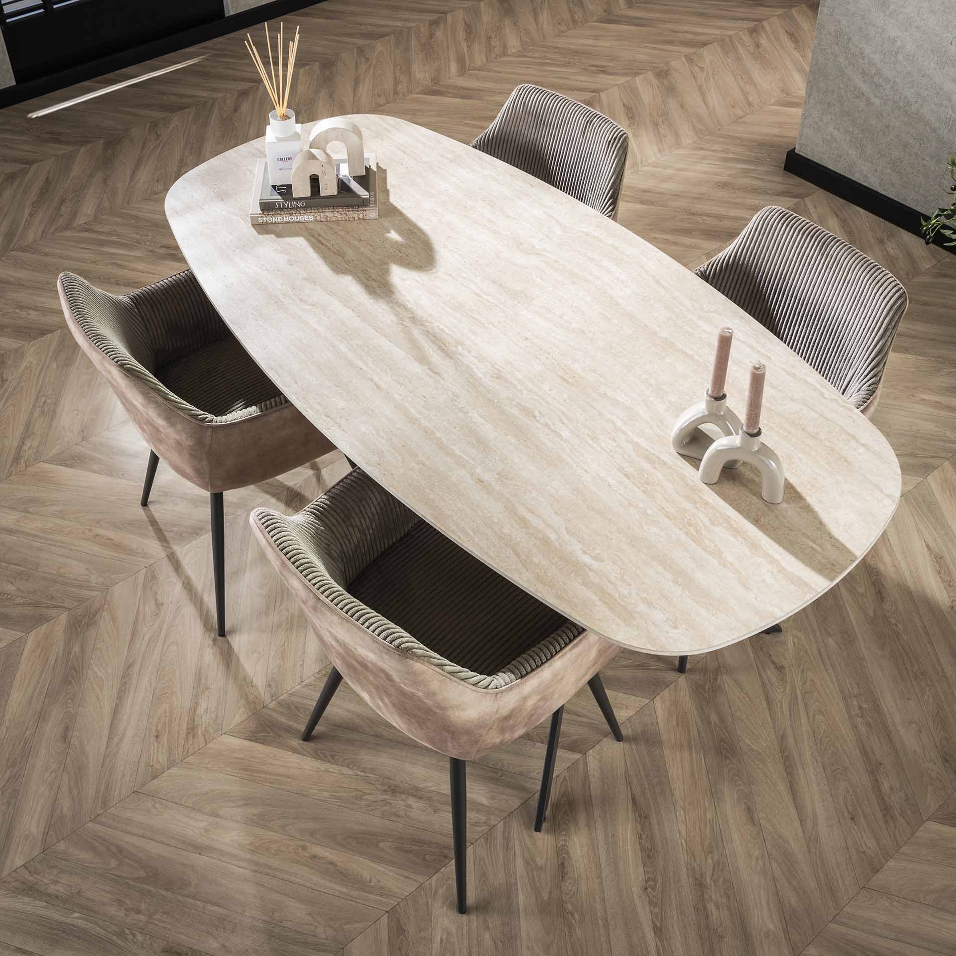 Eettafel Travi - Ivoor - Keramisch Travertin - 180 cm - Deens Ovaal