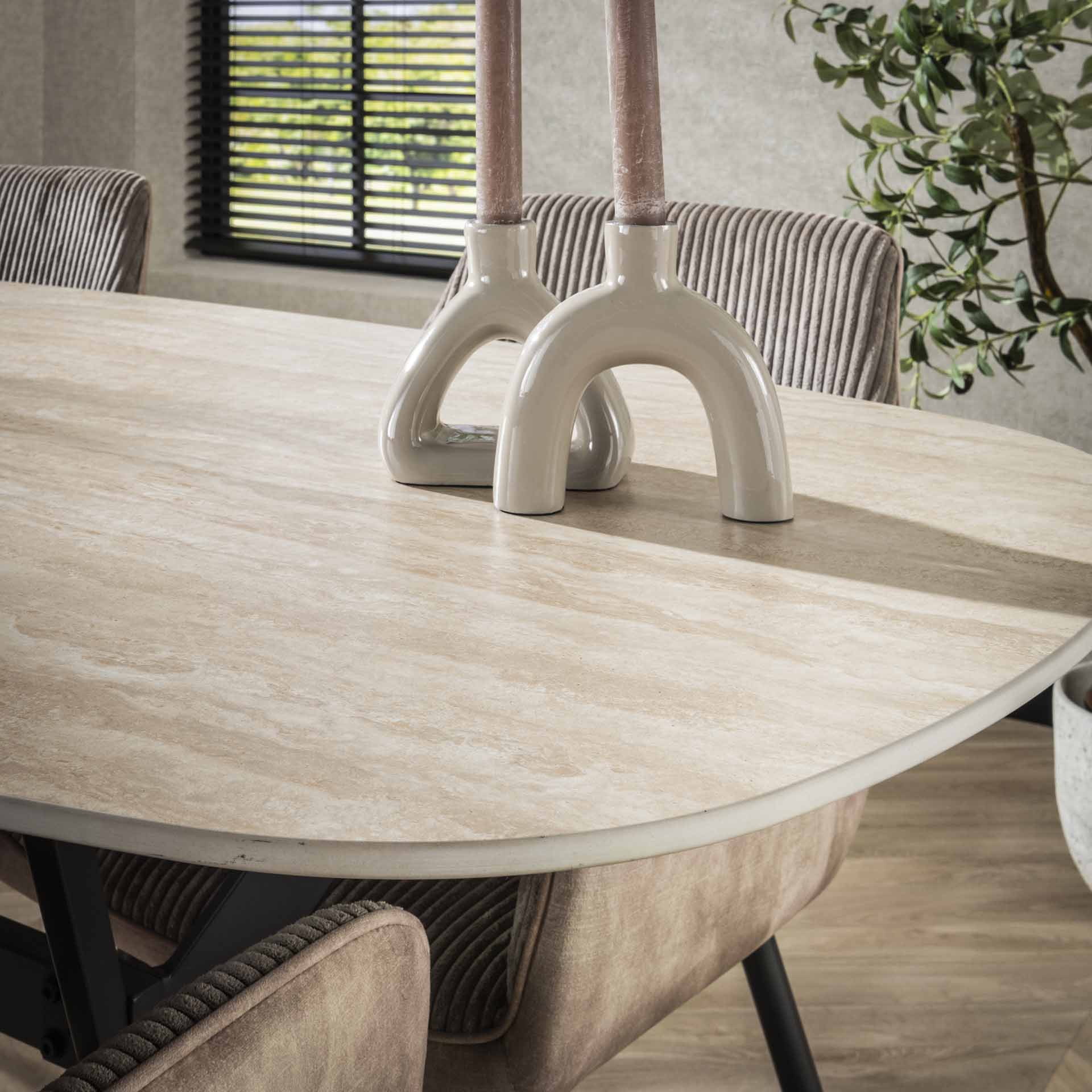Eettafel Travi - Ivoor - Keramisch Travertin - 180 cm - Deens Ovaal