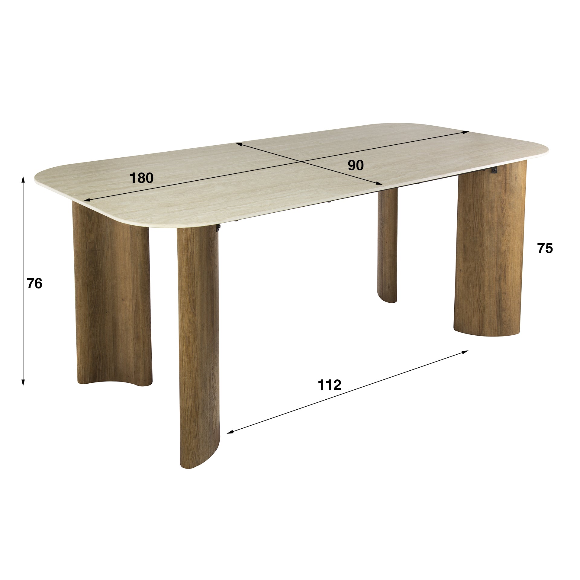 Eettafel Nuvana - Ivoor - Keramisch Travertin - 180 cm - Ovaal