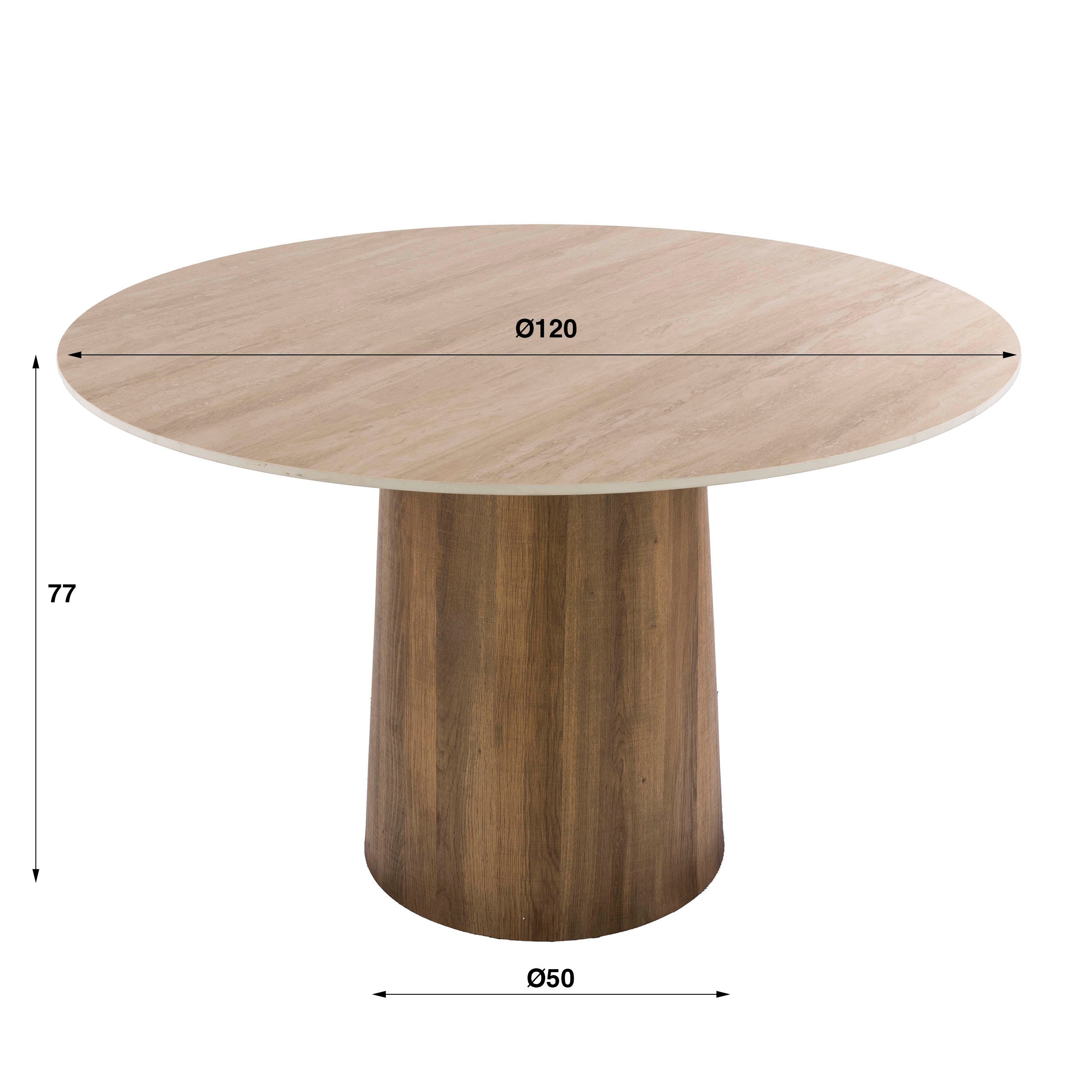 Eettafel Solune - Rond - Keramisch Travertin - 120 cm