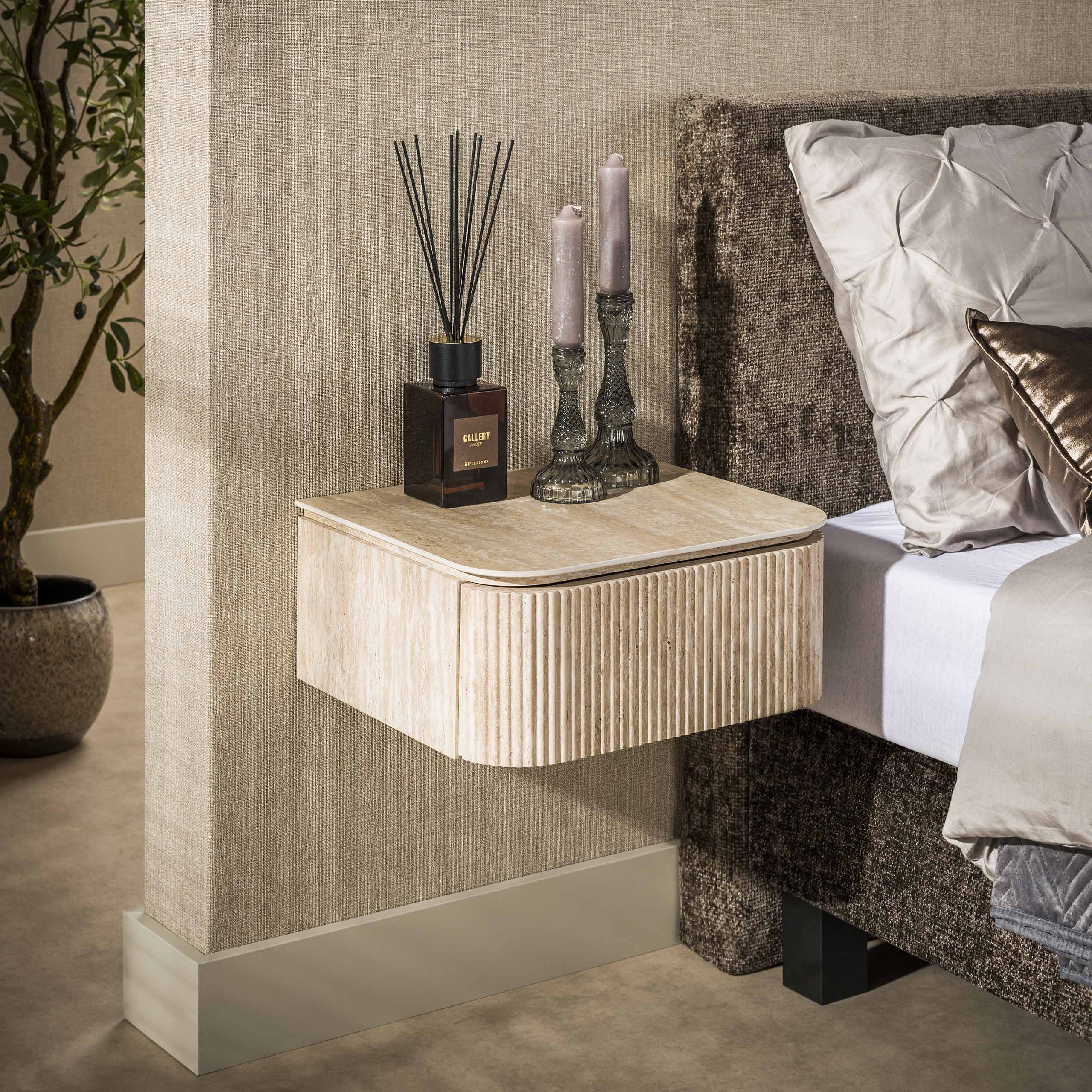 Nachtkastje Cirelle - Keramisch Travertin - Zwevend