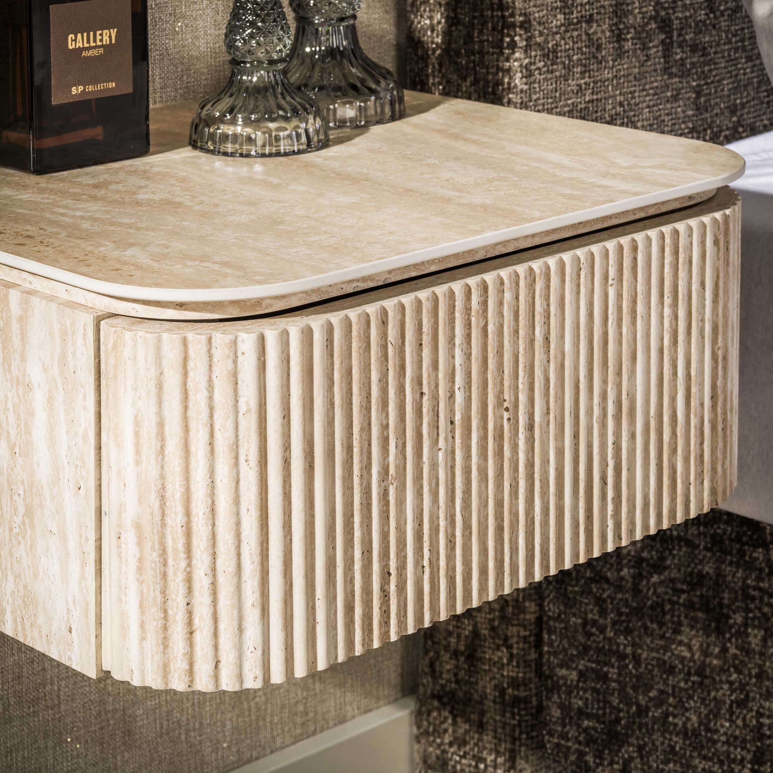 Nachtkastje Cirelle - Keramisch Travertin - Zwevend