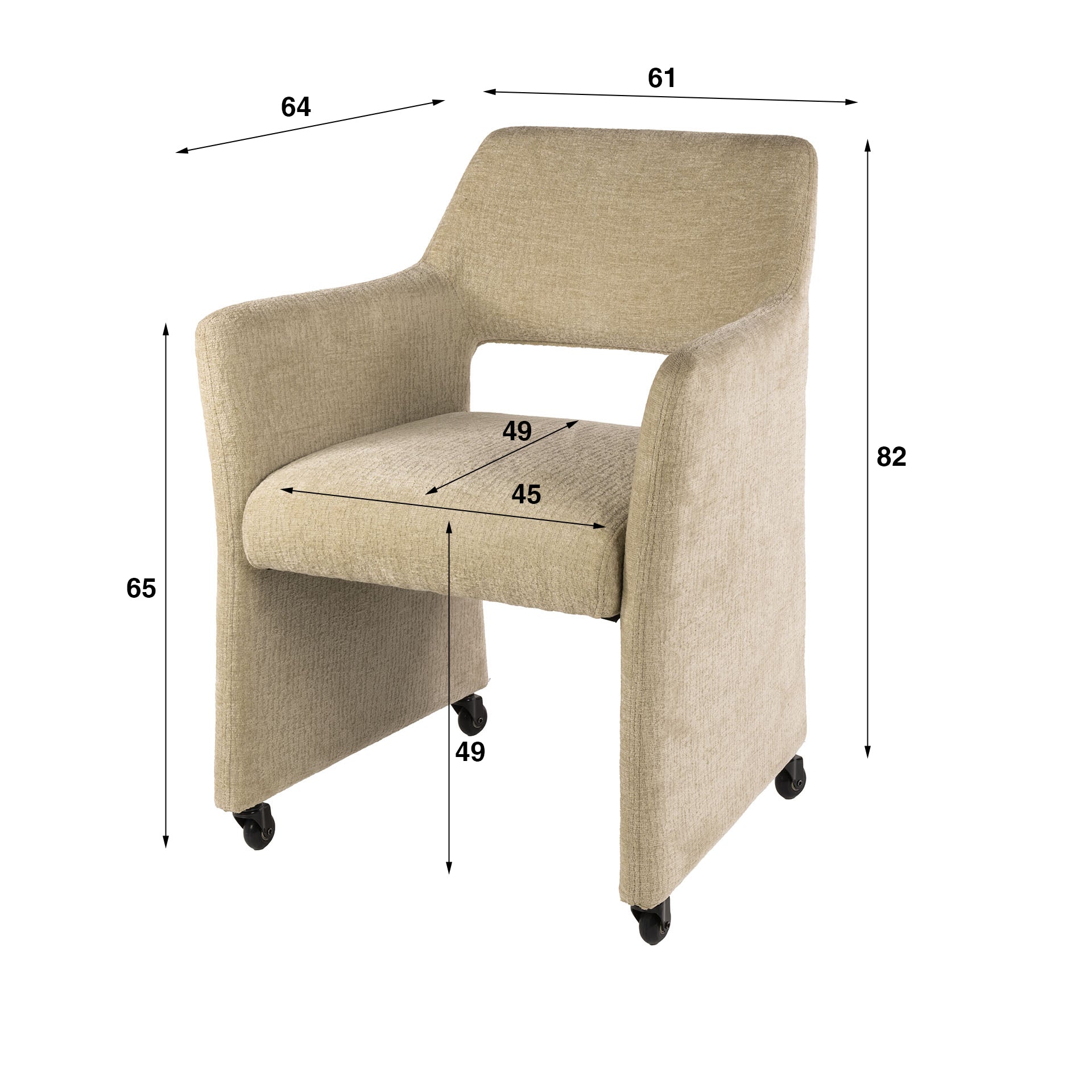 Eetkamerstoel Dorelle - Beige - Jaroq Stof - Met Wieltjes