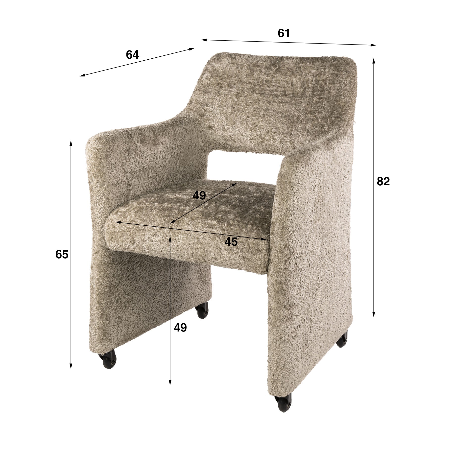 Eetkamerstoel Dorelle - Beige - Savelle Stof - Met Wieltjes