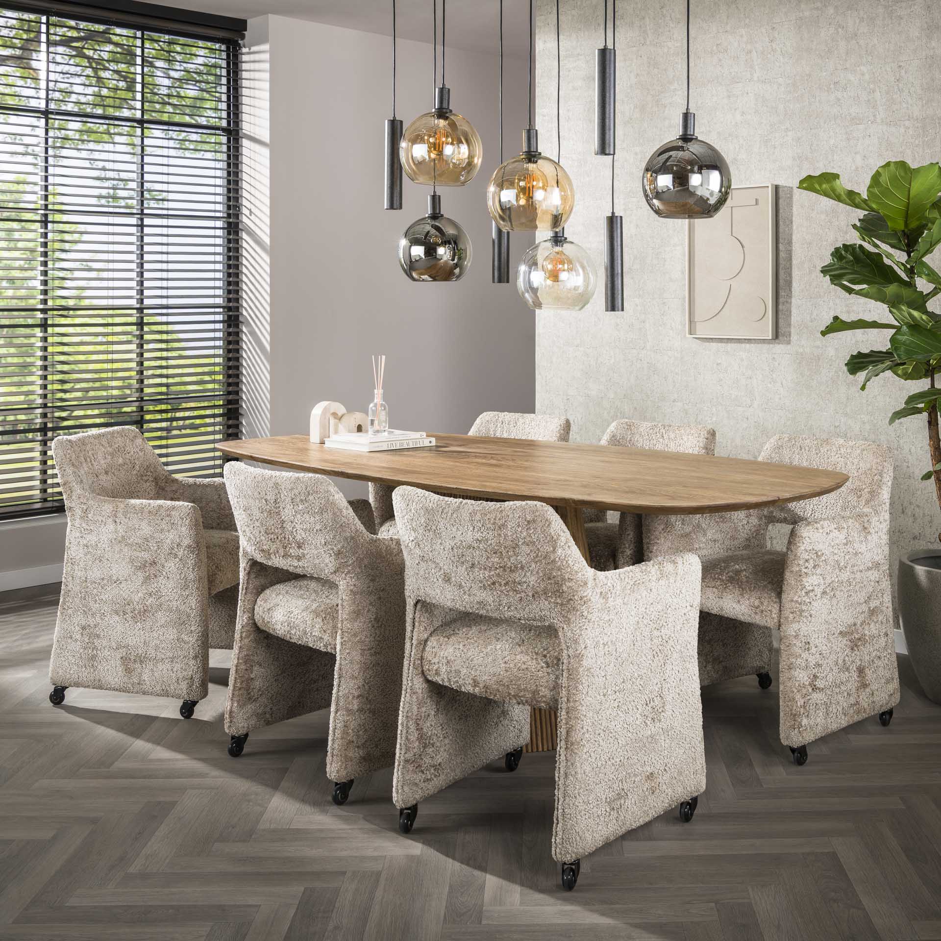 Eetkamerstoel Dorelle - Beige - Savelle Stof - Met Wieltjes