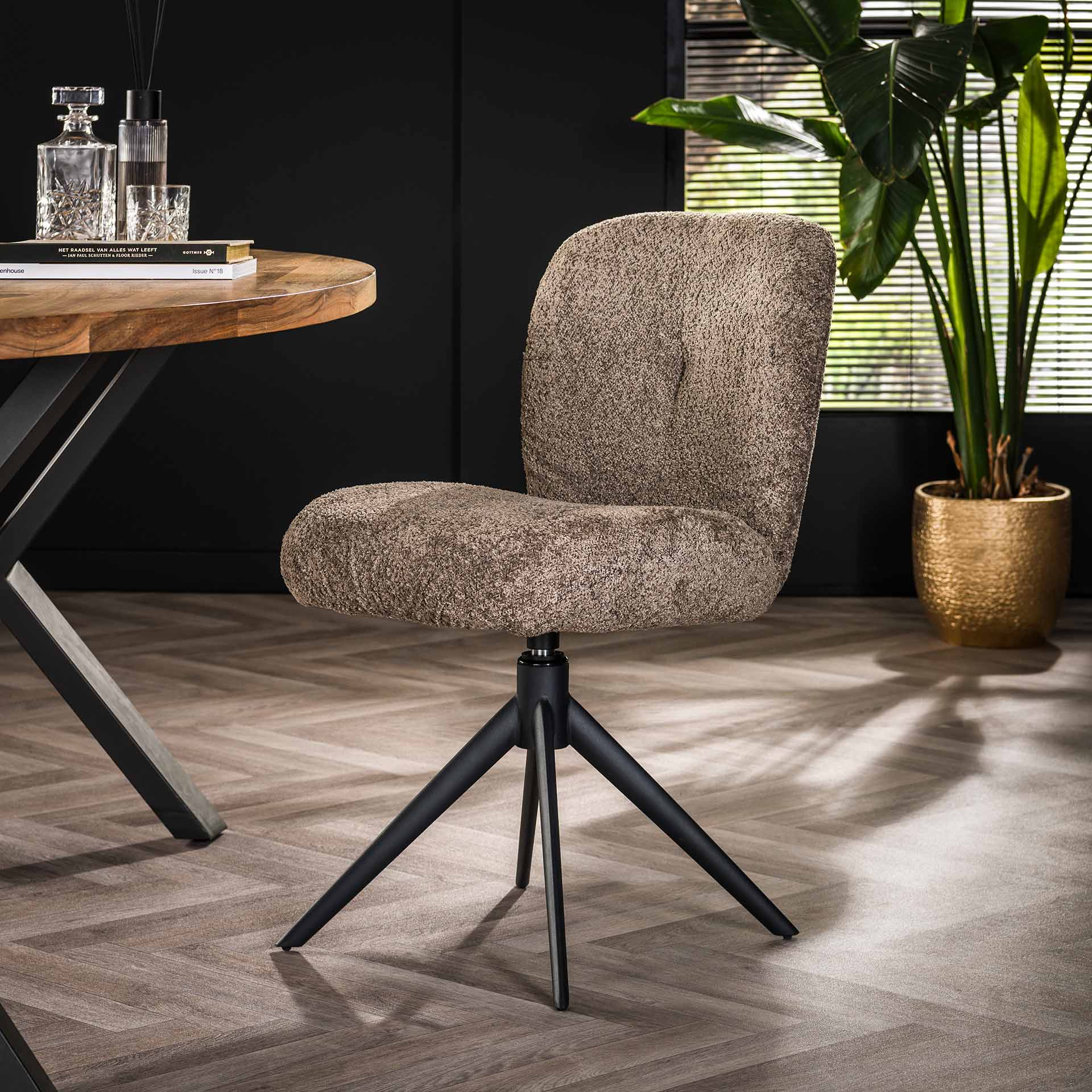 Eetkamerstoel Mercy - Taupe - Bouclé - Teddystof - Draaibaar