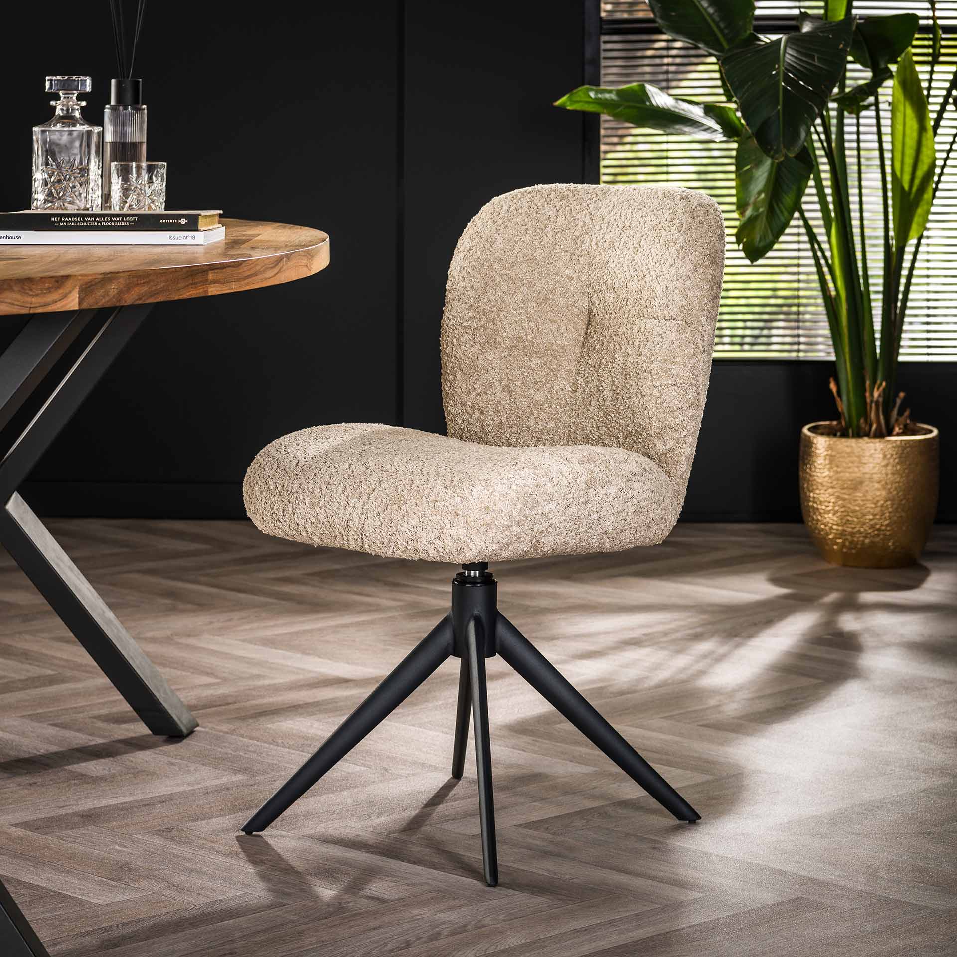 Eetkamerstoel Mercy - Beige - Bouclé - Teddystof - Draaibaar