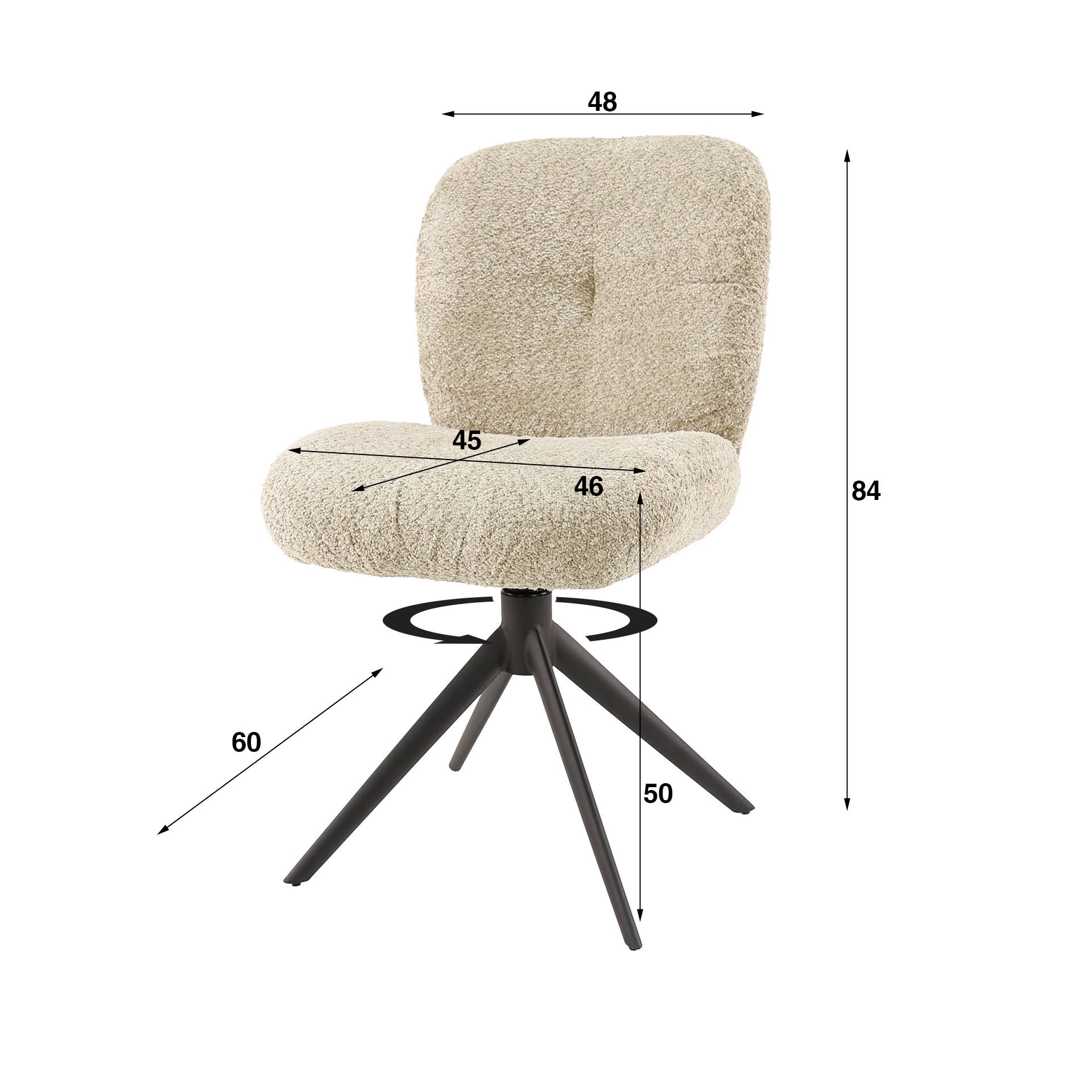 Eetkamerstoel Mercy - Beige - Bouclé - Teddystof - Draaibaar