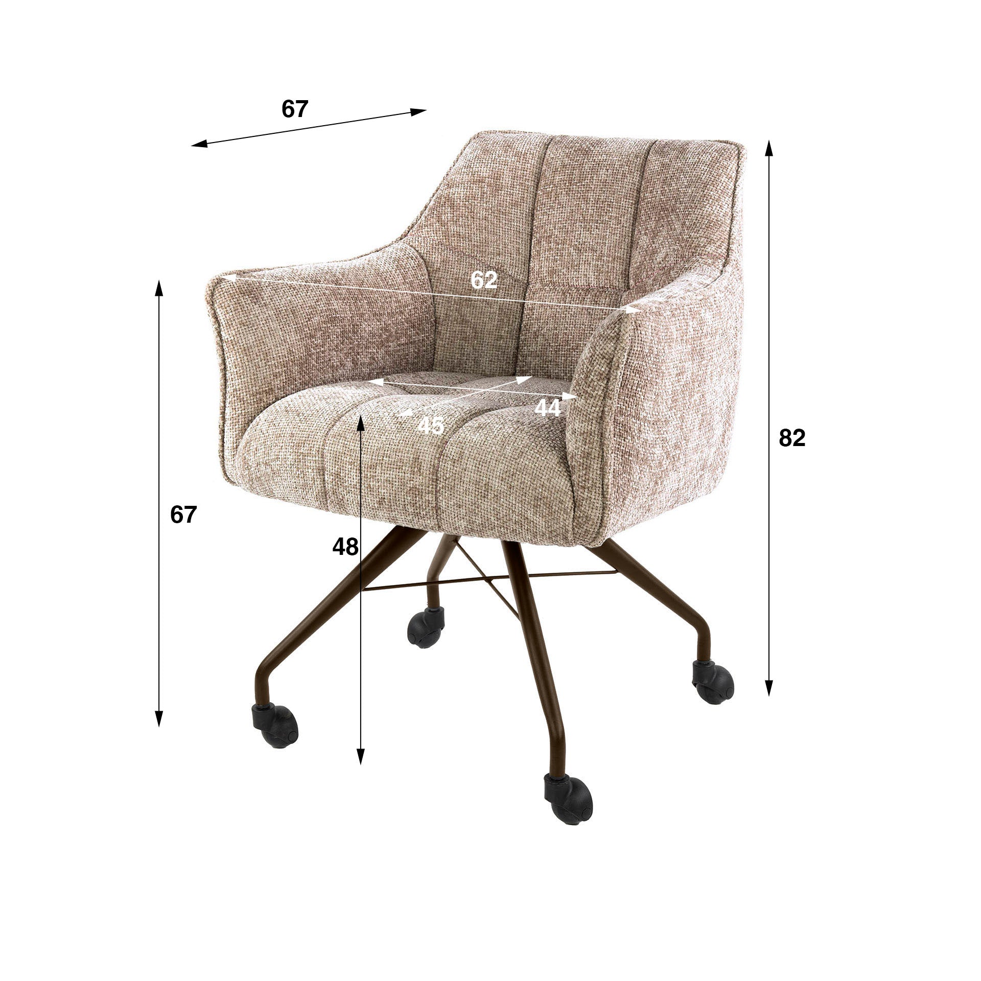 Eetkamerstoel Vantage - Beige - Renegade Stof - Met Wieltjes