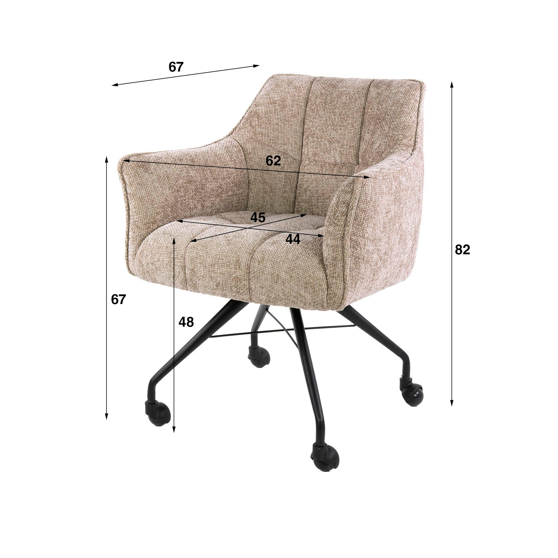 Eetkamerstoel Vantage - Beige - Renegade Stof - Met Wieltjes