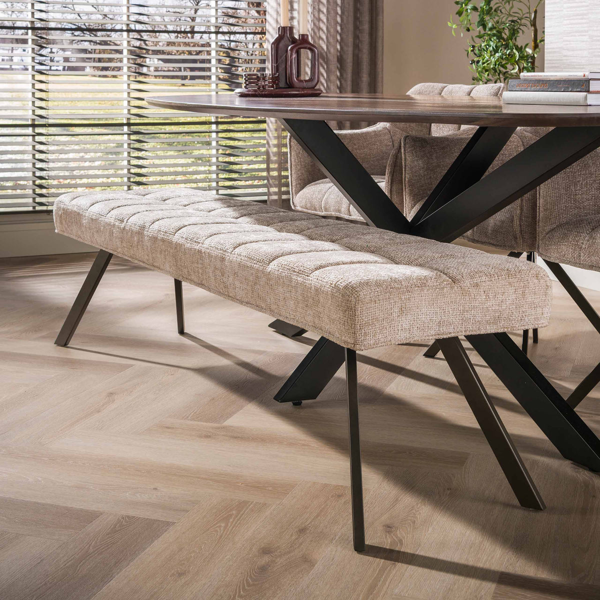 Eetkamerbank Tavira Beige Hoven Stof 180 cm aanzicht 2 Meubelista