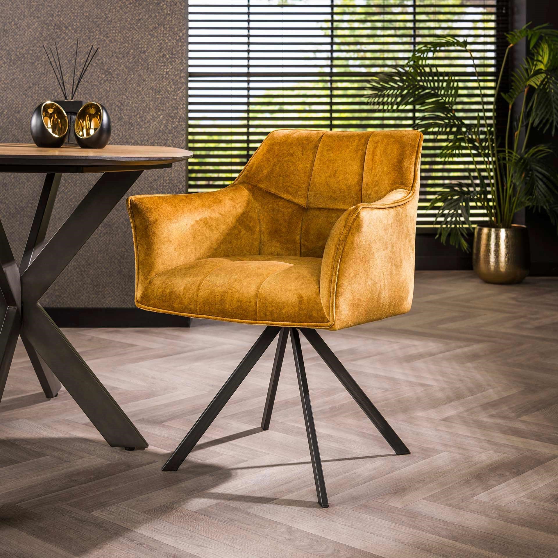 Eetkamerstoel Vantage - Goud - Velvet - Draaibaar