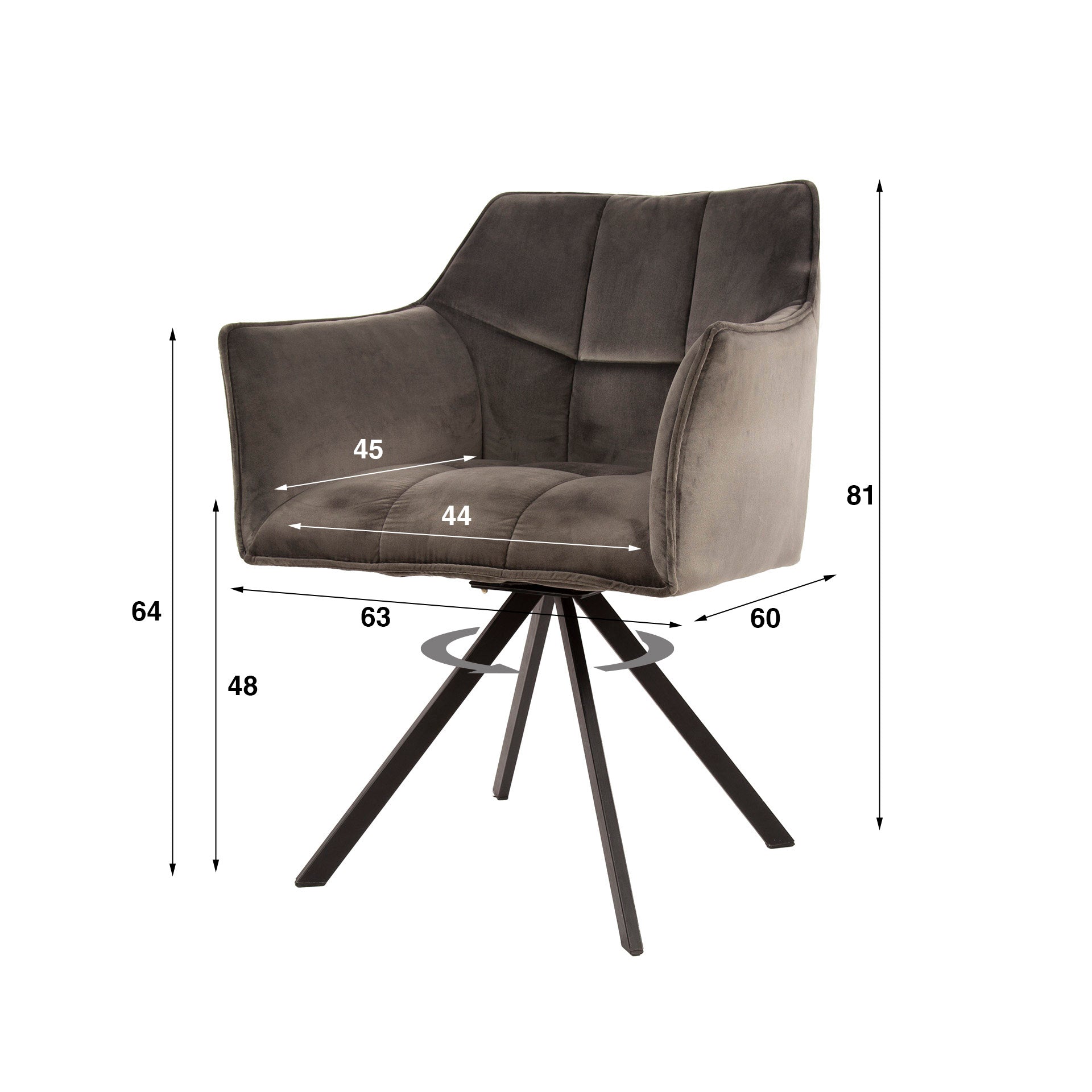 Eetkamerstoel Vantage - Antraciet - Velvet - Draaibaar