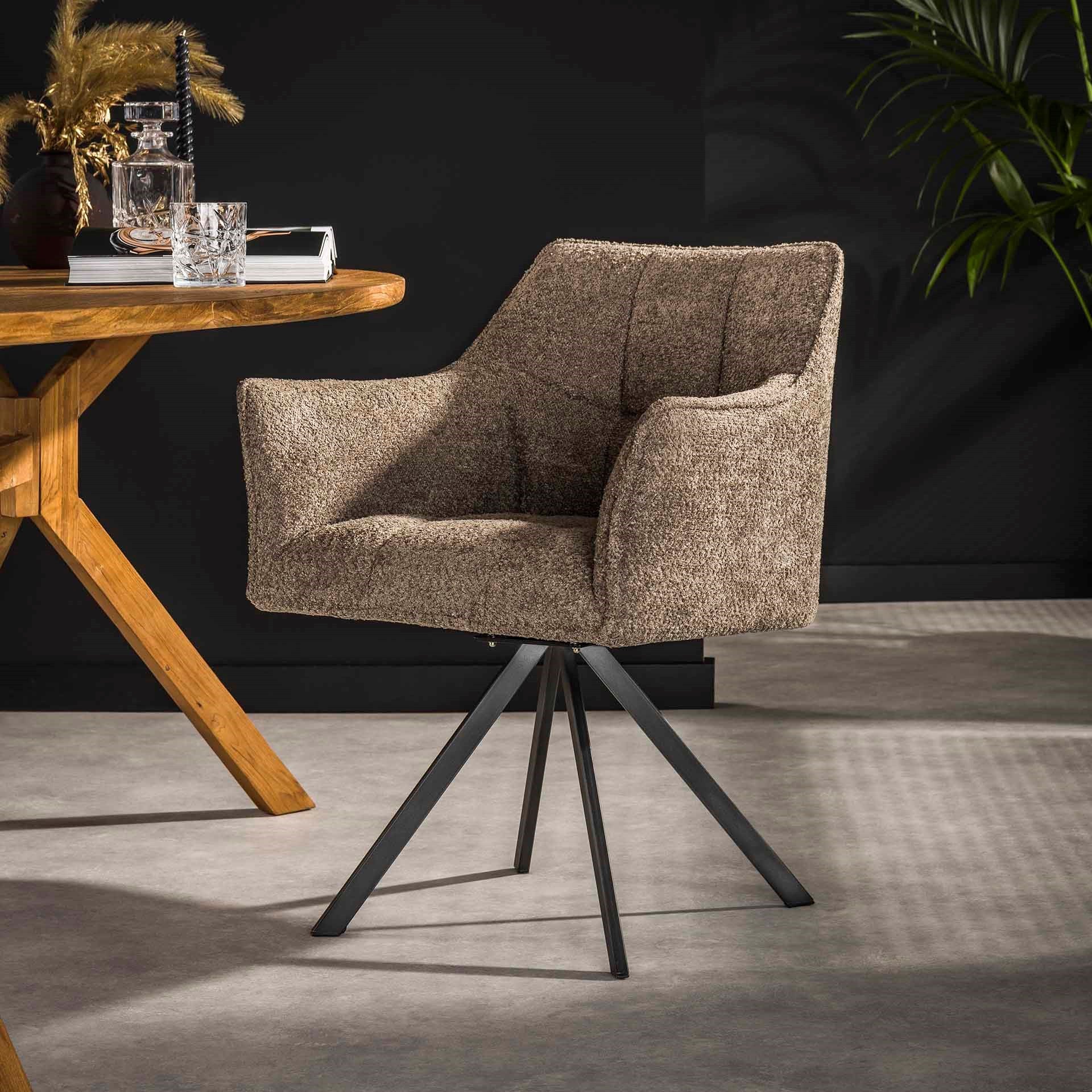Eetkamerstoel Vantage - Taupe - Bouclé - Teddystof - Draaibaar